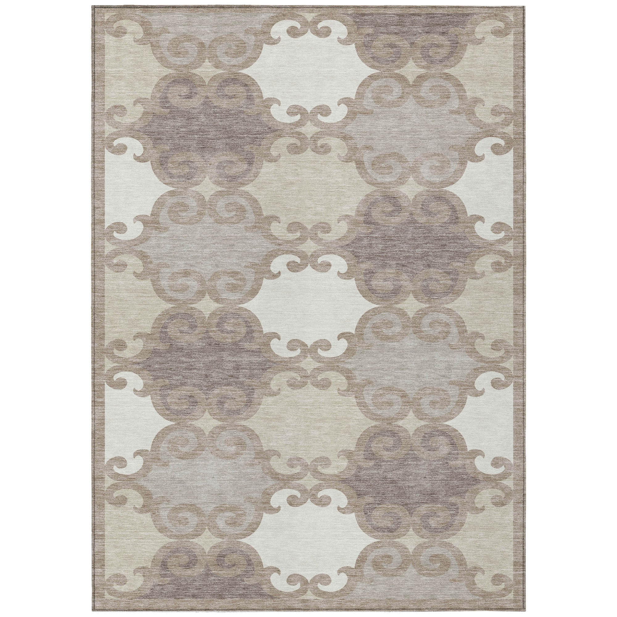 10' X 14' Taupe Beige And Gray Trellis Washable Indoor Outdoor Area Rug - 1 - Sports & Outdoor