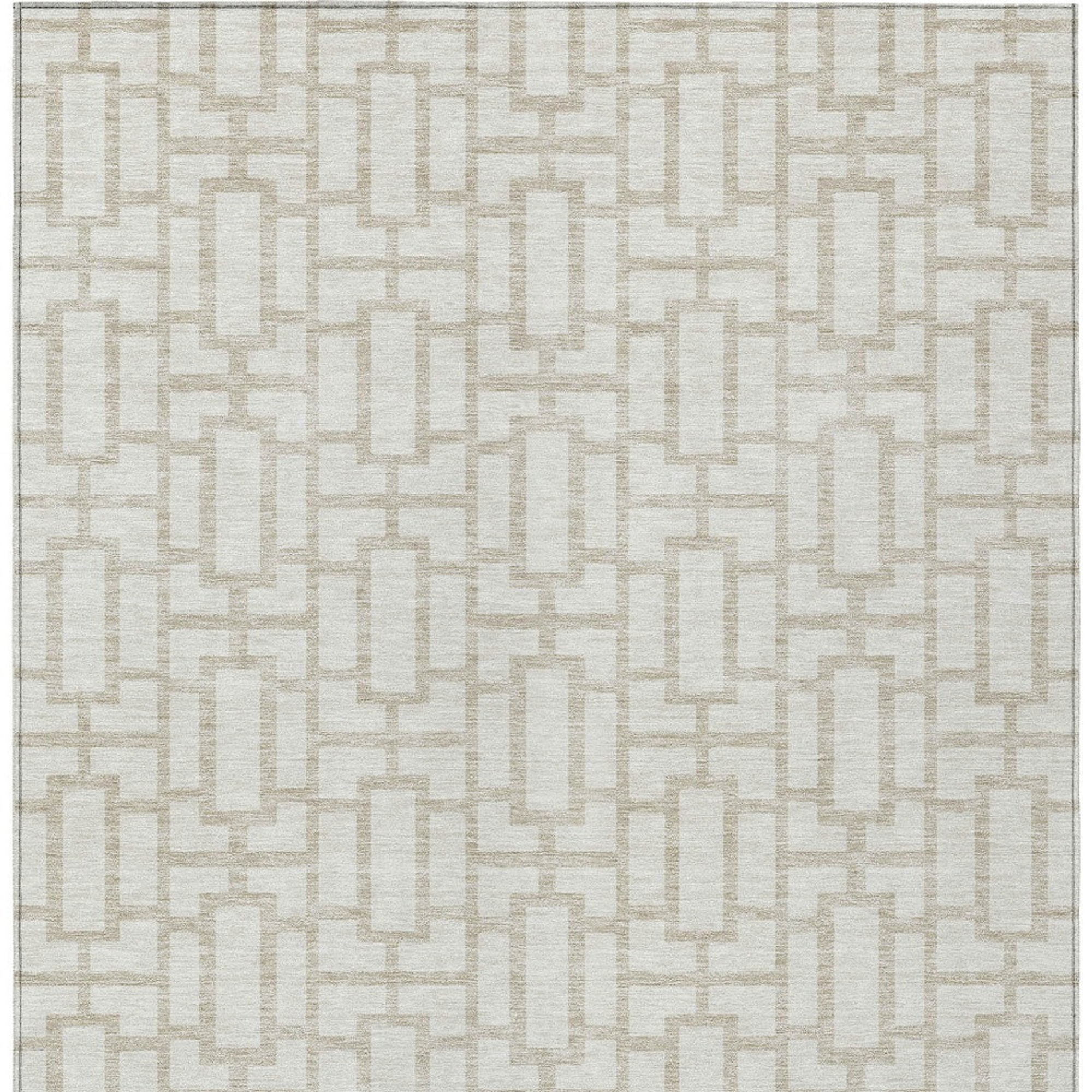 10' X 14' Ivory And Beige Geometric Washable Indoor Outdoor Area Rug - 1 - Sports & Outdoor