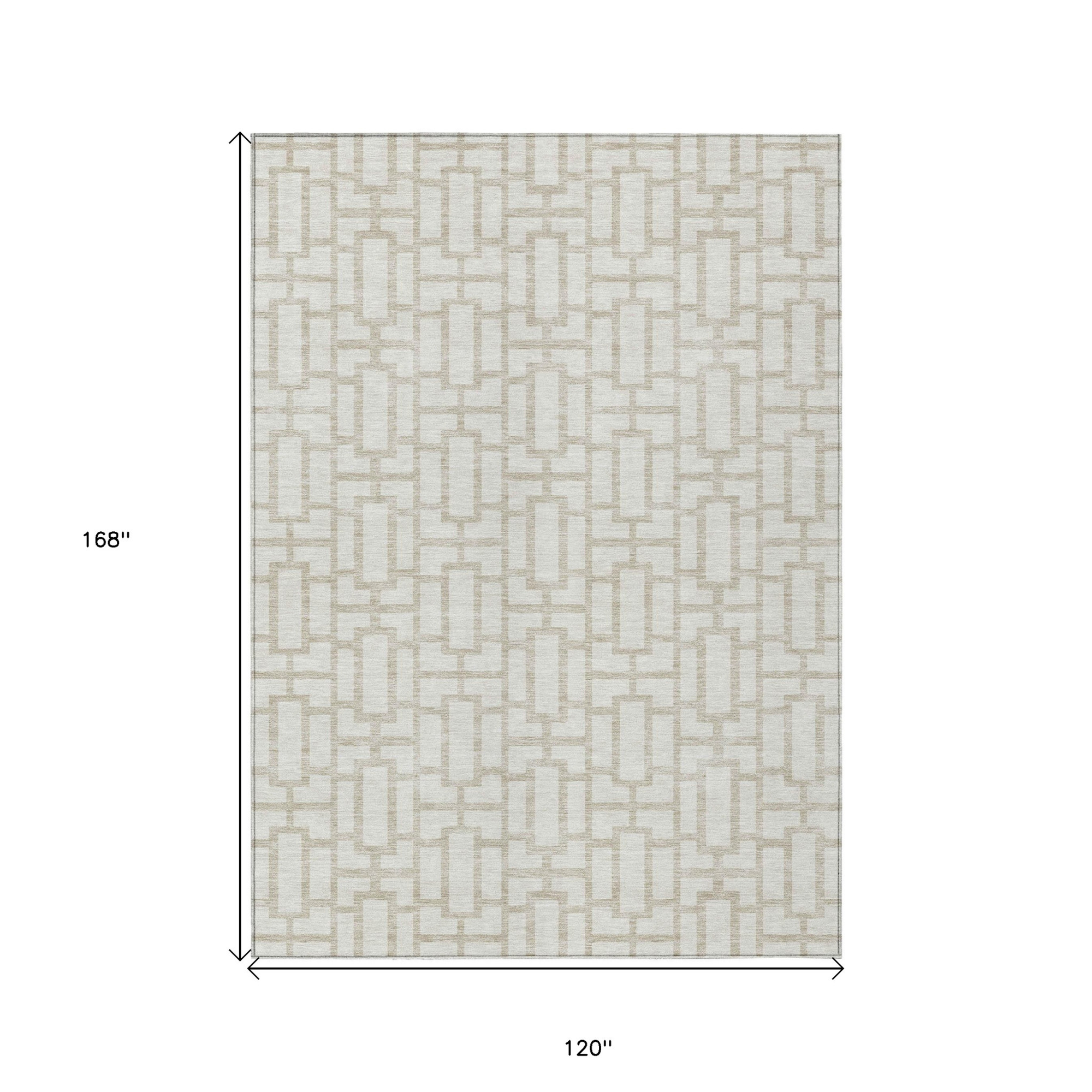 10' X 14' Ivory And Beige Geometric Washable Indoor Outdoor Area Rug - 1 - Sports & Outdoor