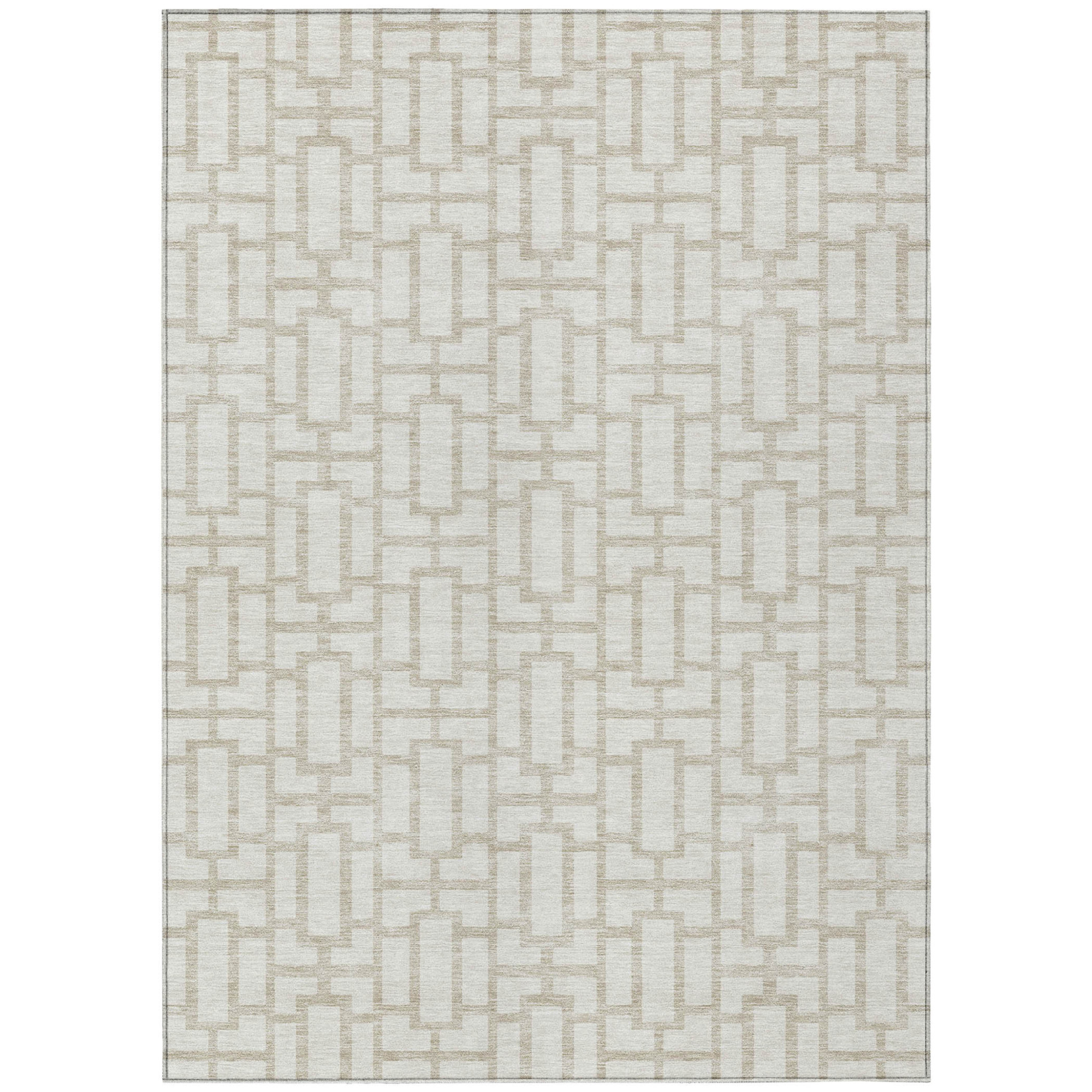 10' X 14' Ivory And Beige Geometric Washable Indoor Outdoor Area Rug - 1 - Sports & Outdoor