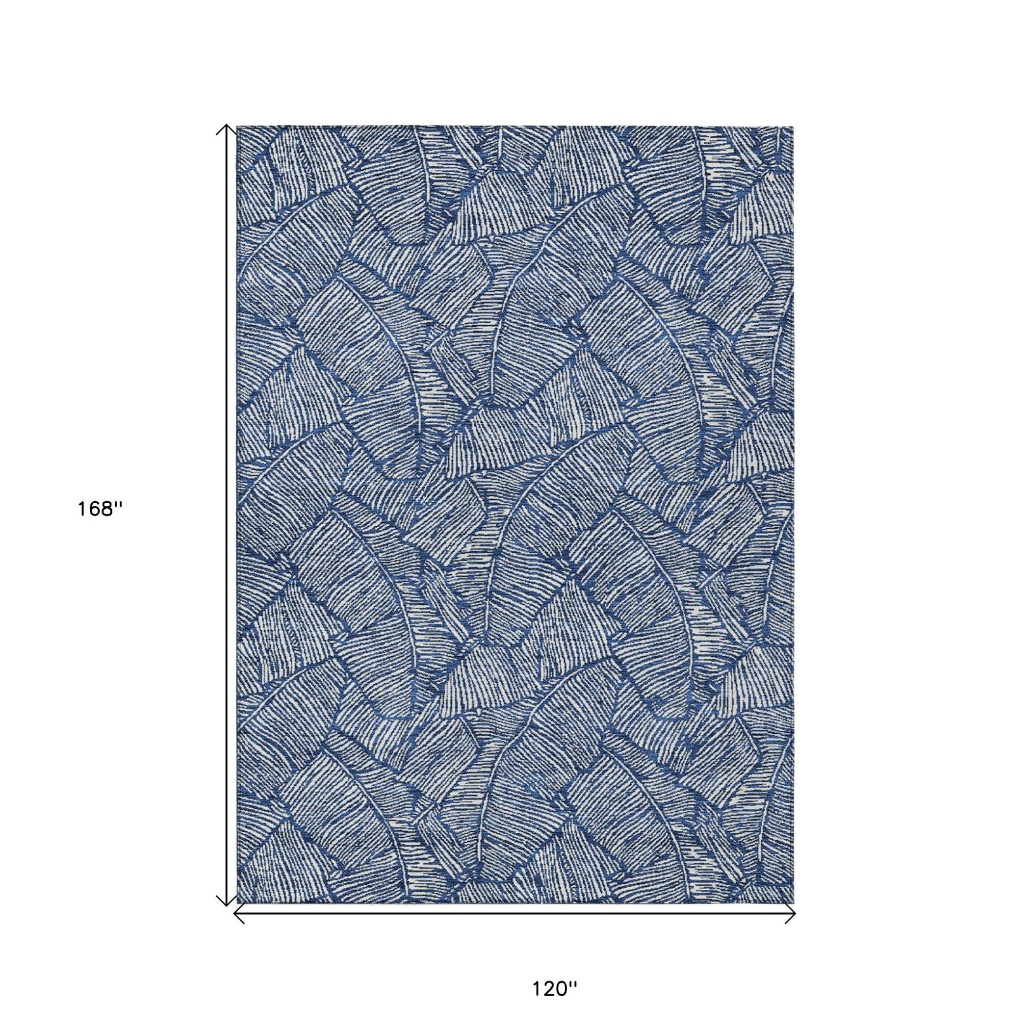10' X 14' Navy Blue And Ivory Floral Washable Indoor Outdoor Area Rug - 1 - Sports & Outdoor
