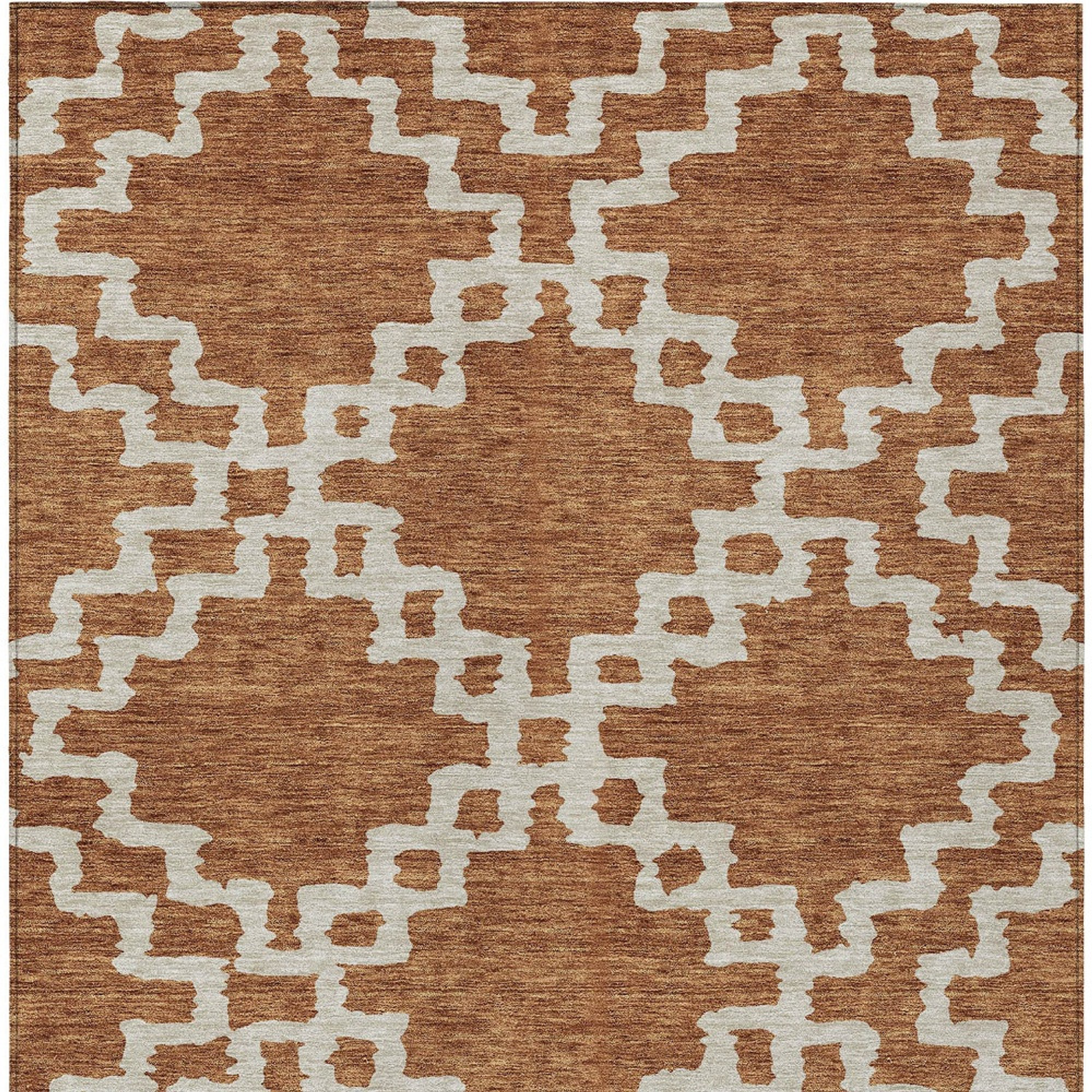 10' X 14' Brown And Ivory Geometric Washable Indoor Outdoor Area Rug - 1 - Sports & Outdoor