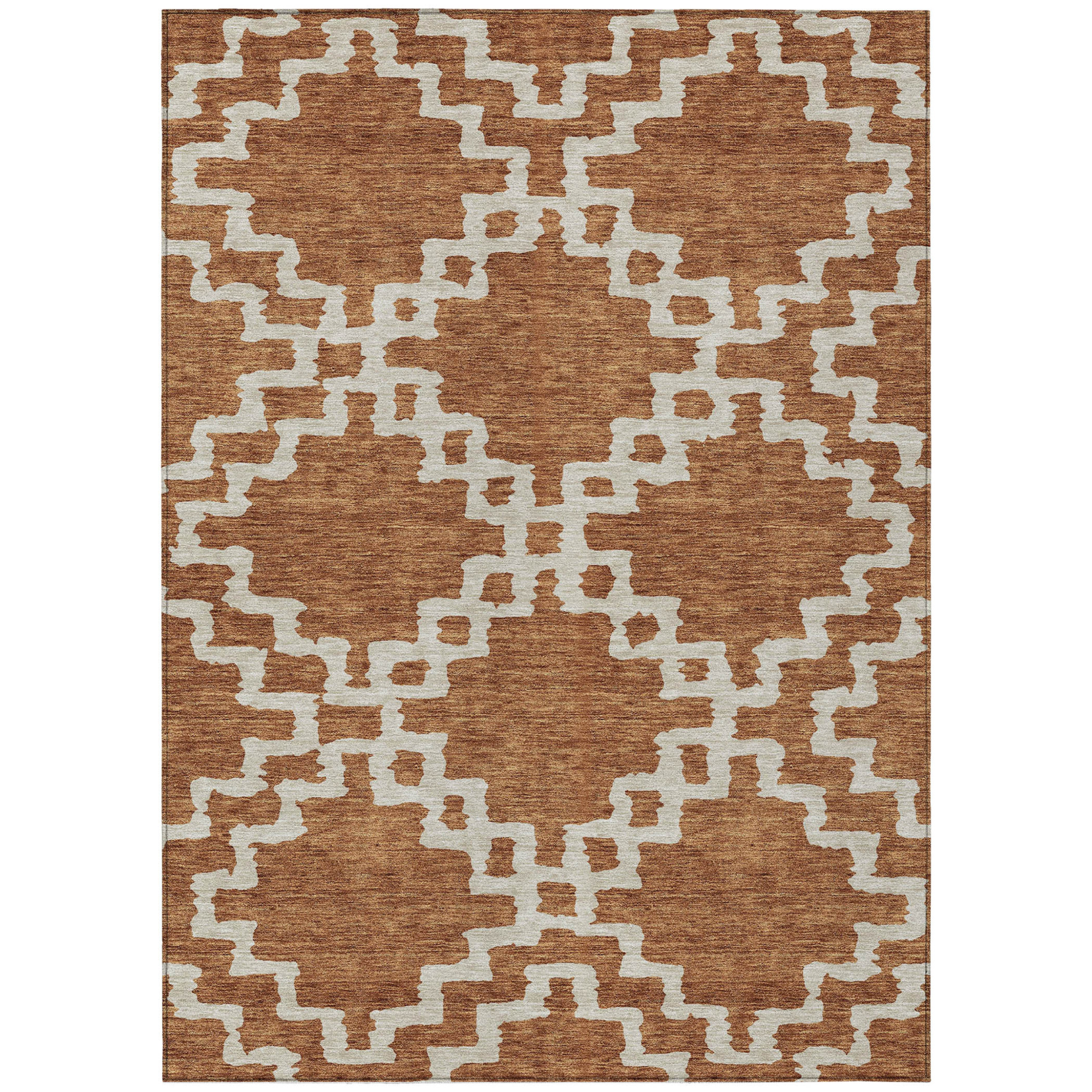 10' X 14' Brown And Ivory Geometric Washable Indoor Outdoor Area Rug - 1 - Sports & Outdoor