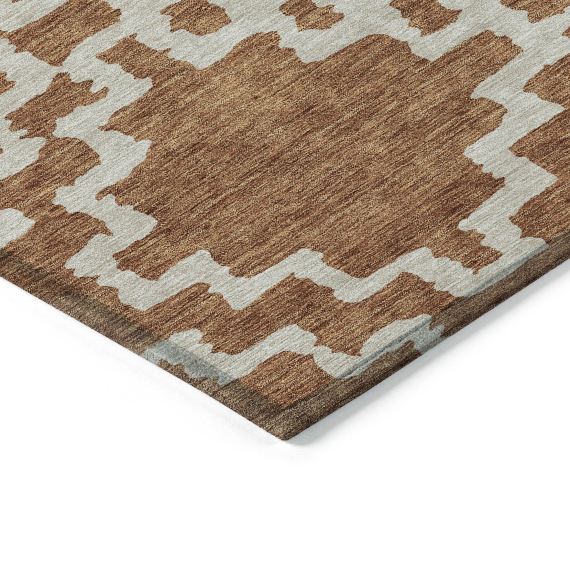 10' X 14' Brown And Ivory Geometric Washable Indoor Outdoor Area Rug - 1 - Sports & Outdoor