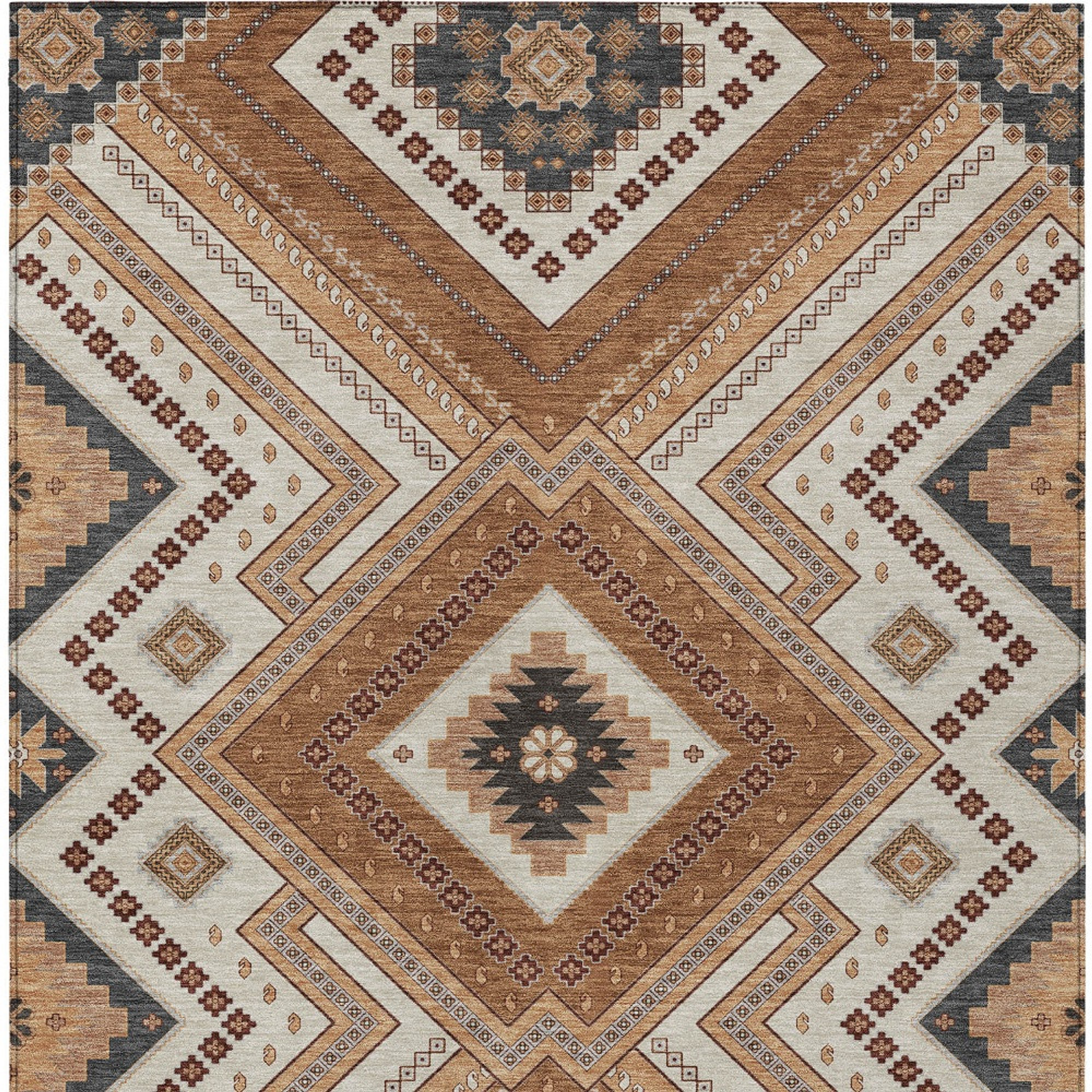 10' X 14' Copper Brown And Beige Tribal Washable Indoor Outdoor Area Rug - 1 - Sports & Outdoor
