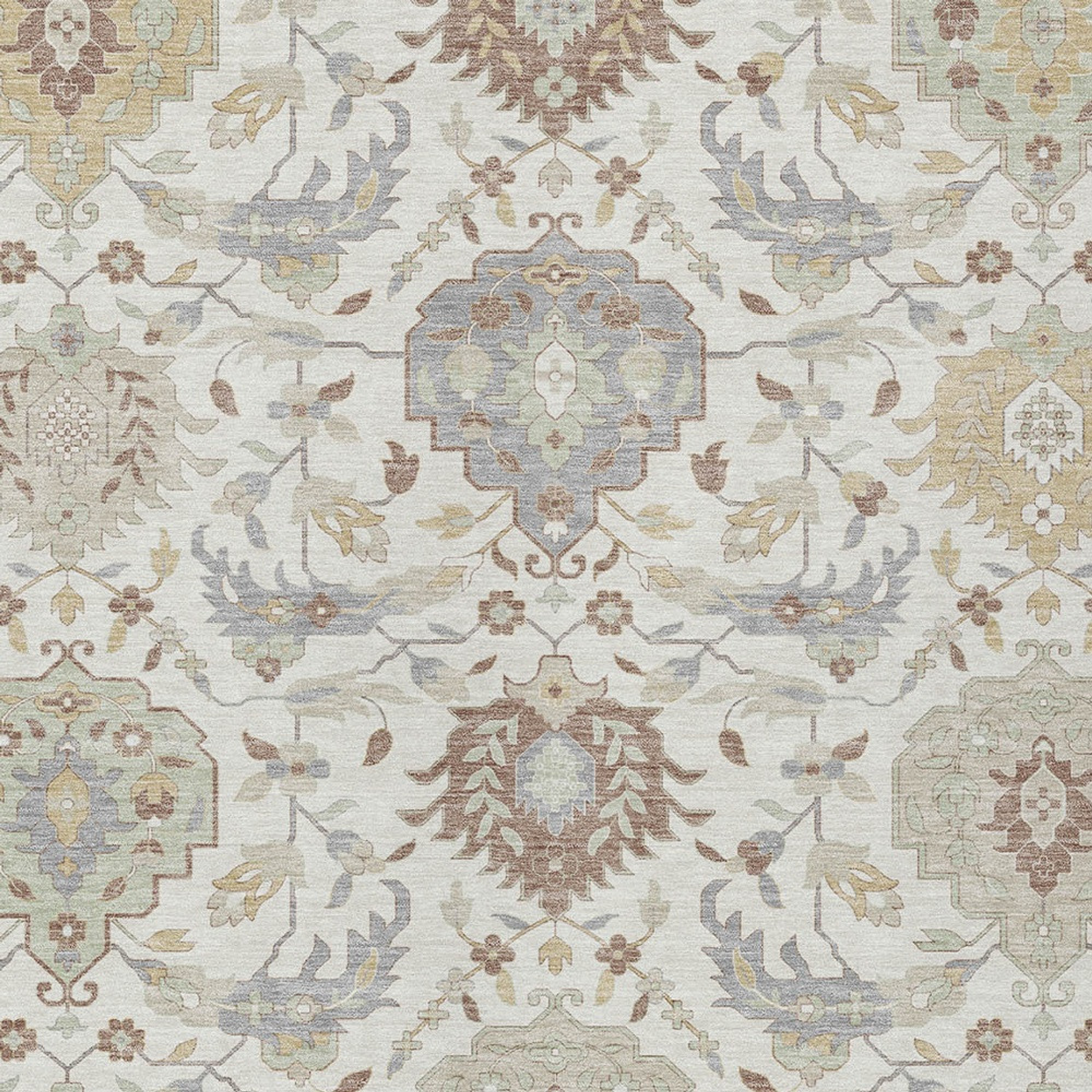 10' X 14' Ivory Brown And Gray Damask Washable Indoor Outdoor Area Rug - 1 - Sports & Outdoor