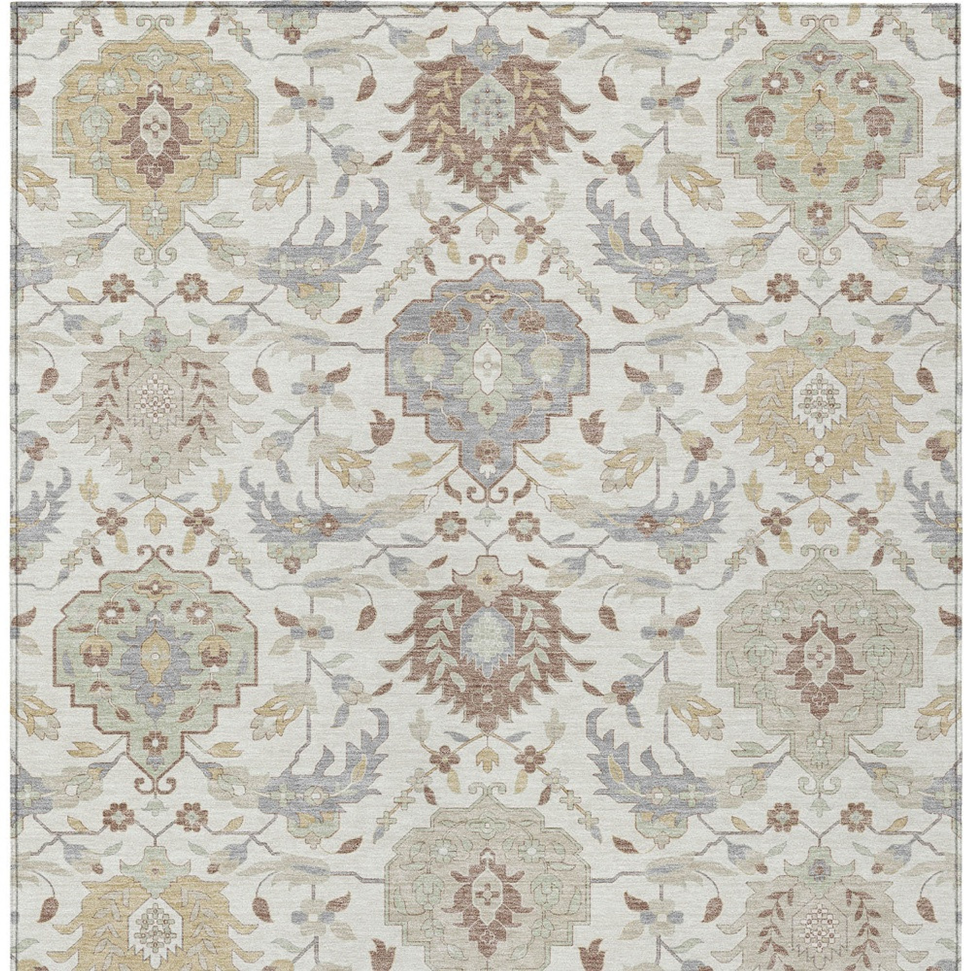 10' X 14' Ivory Brown And Gray Damask Washable Indoor Outdoor Area Rug - 1 - Sports & Outdoor