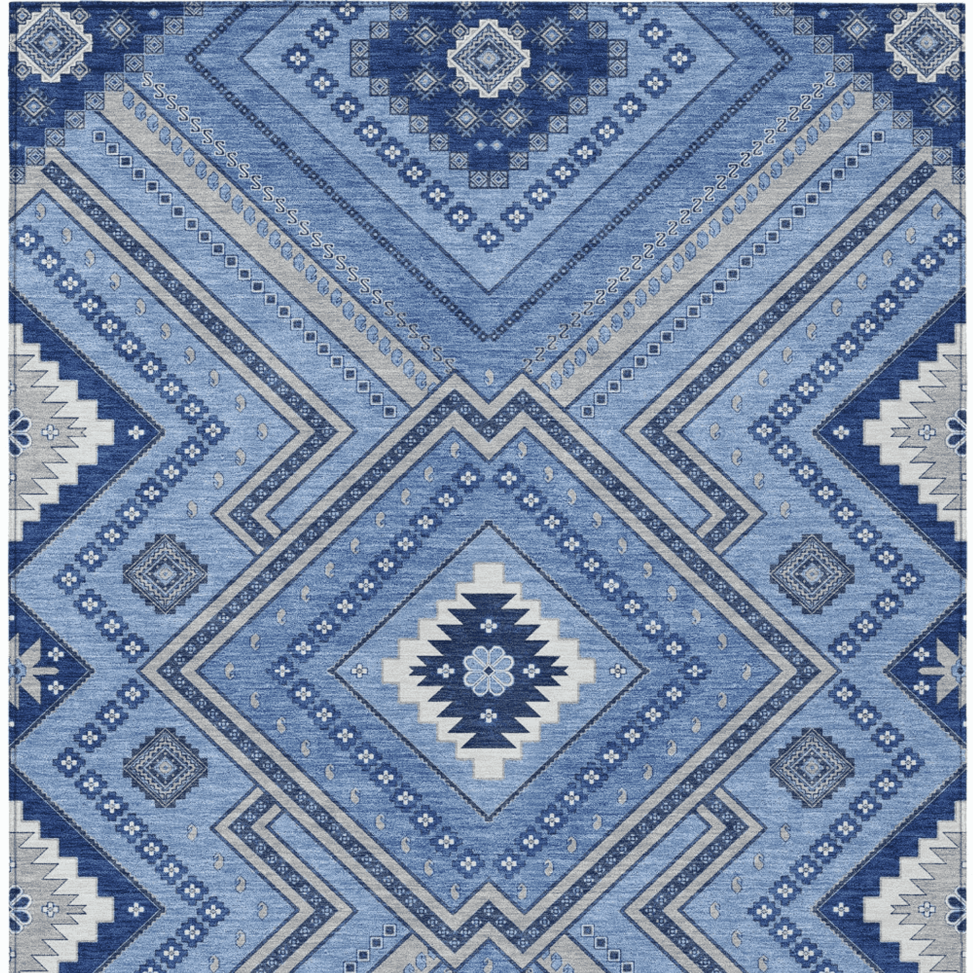 10' X 14' Blue Gray And Ivory Tribal Washable Indoor Outdoor Area Rug - 1 - Sports & Outdoor