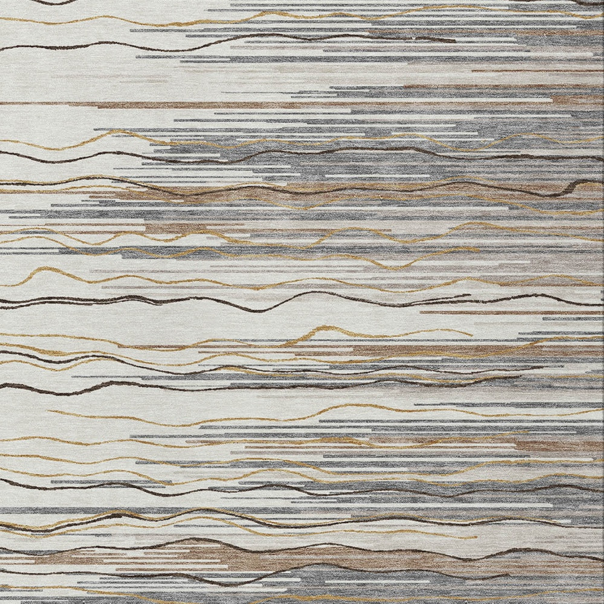 10' X 14' Ivory Brown And Gray Striped Washable Indoor Outdoor Area Rug - 1 - Sports & Outdoor