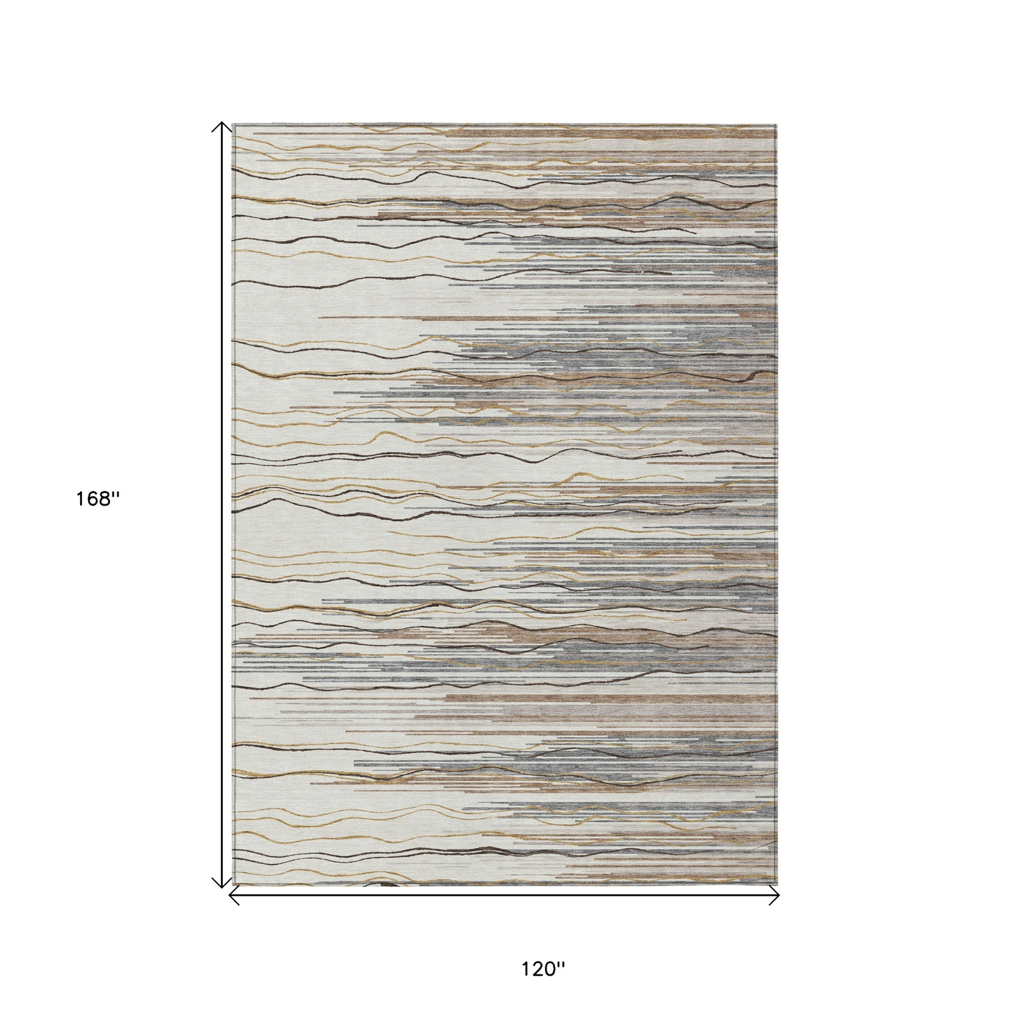 10' X 14' Ivory Brown And Gray Striped Washable Indoor Outdoor Area Rug - 1 - Sports & Outdoor