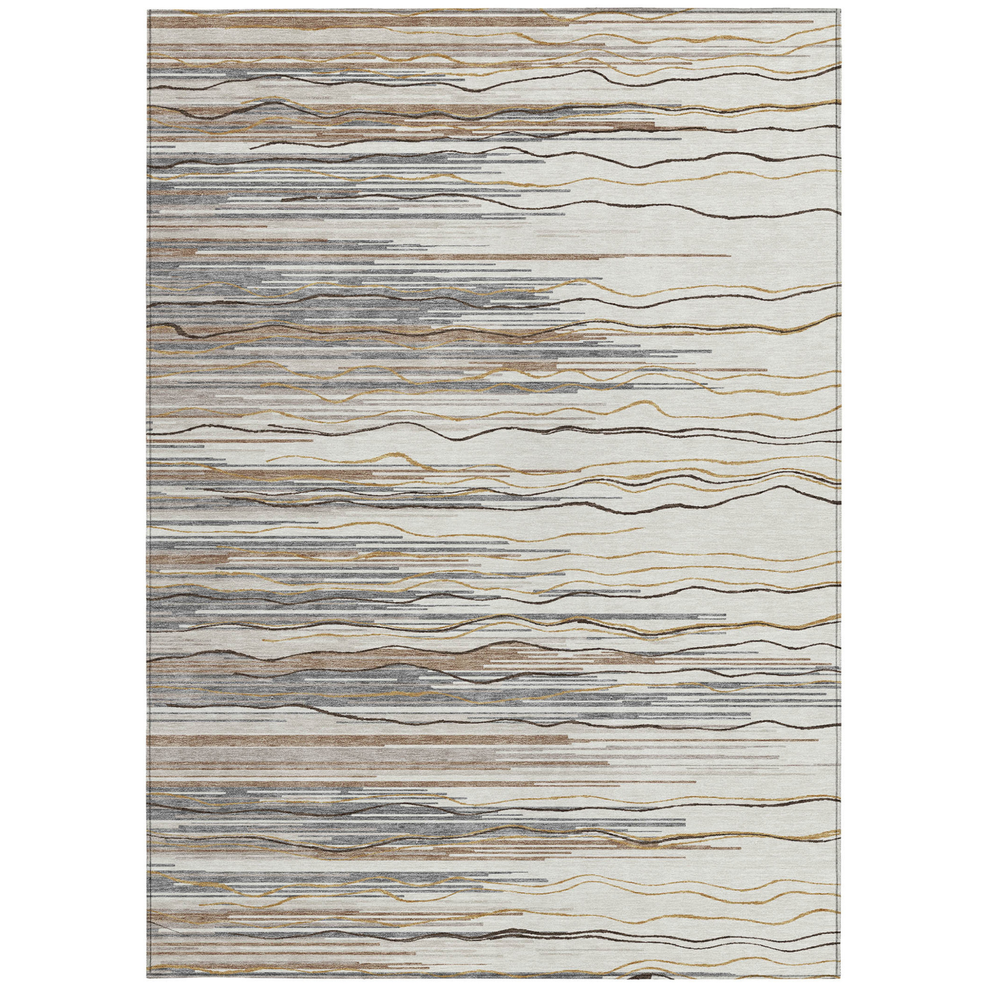 10' X 14' Ivory Brown And Gray Striped Washable Indoor Outdoor Area Rug - 1 - Sports & Outdoor