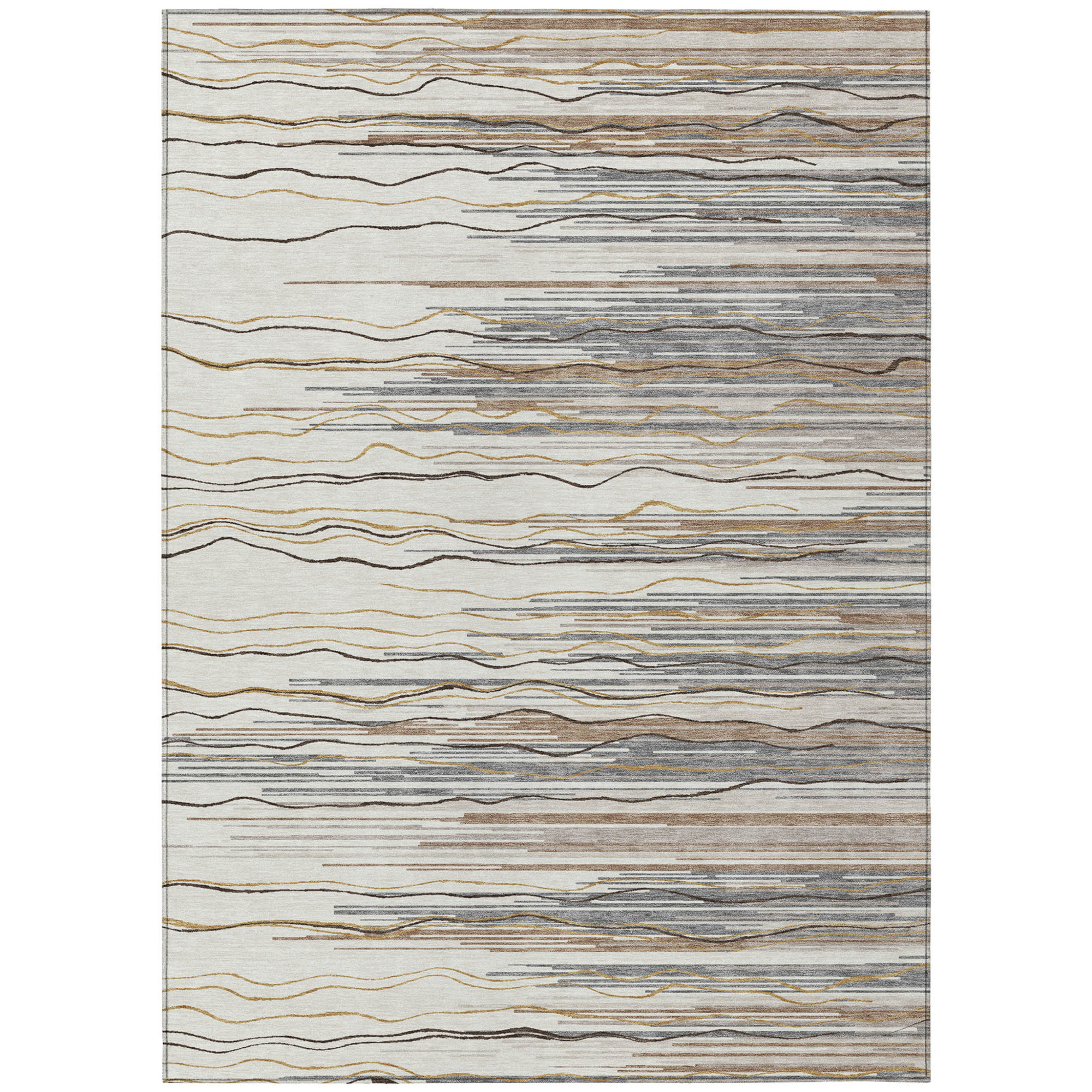 10' X 14' Ivory Brown And Gray Striped Washable Indoor Outdoor Area Rug - 1 - Sports & Outdoor