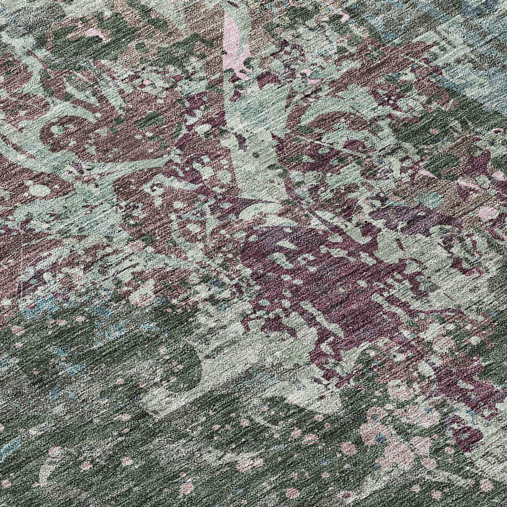 10' X 14' Fern Green And Purple Damask Washable Indoor Outdoor Area Rug - 1 - Sports & Outdoor