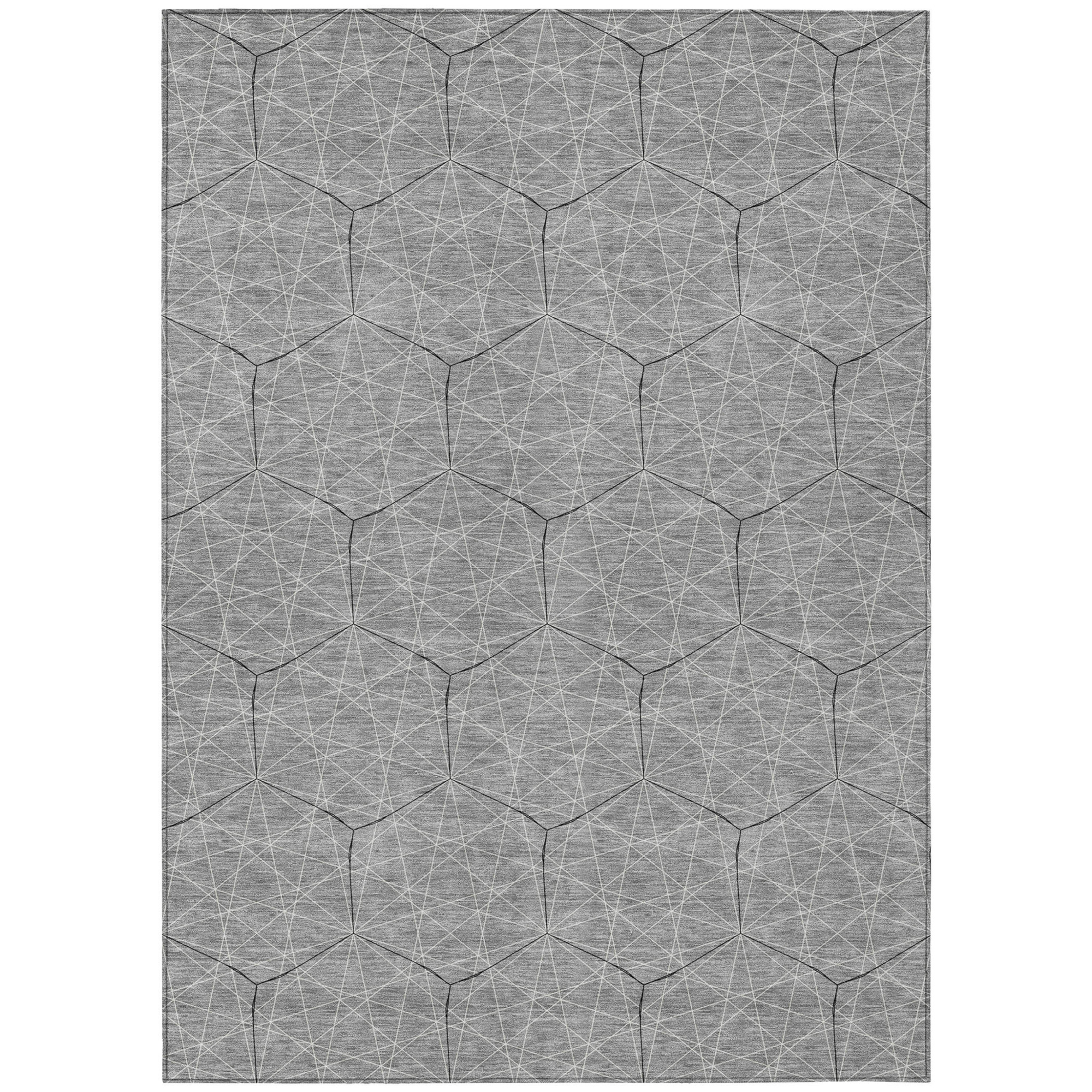 10' X 14' Gray Black And Ivory Geometric Washable Indoor Outdoor Area Rug - 1 - Sports & Outdoor