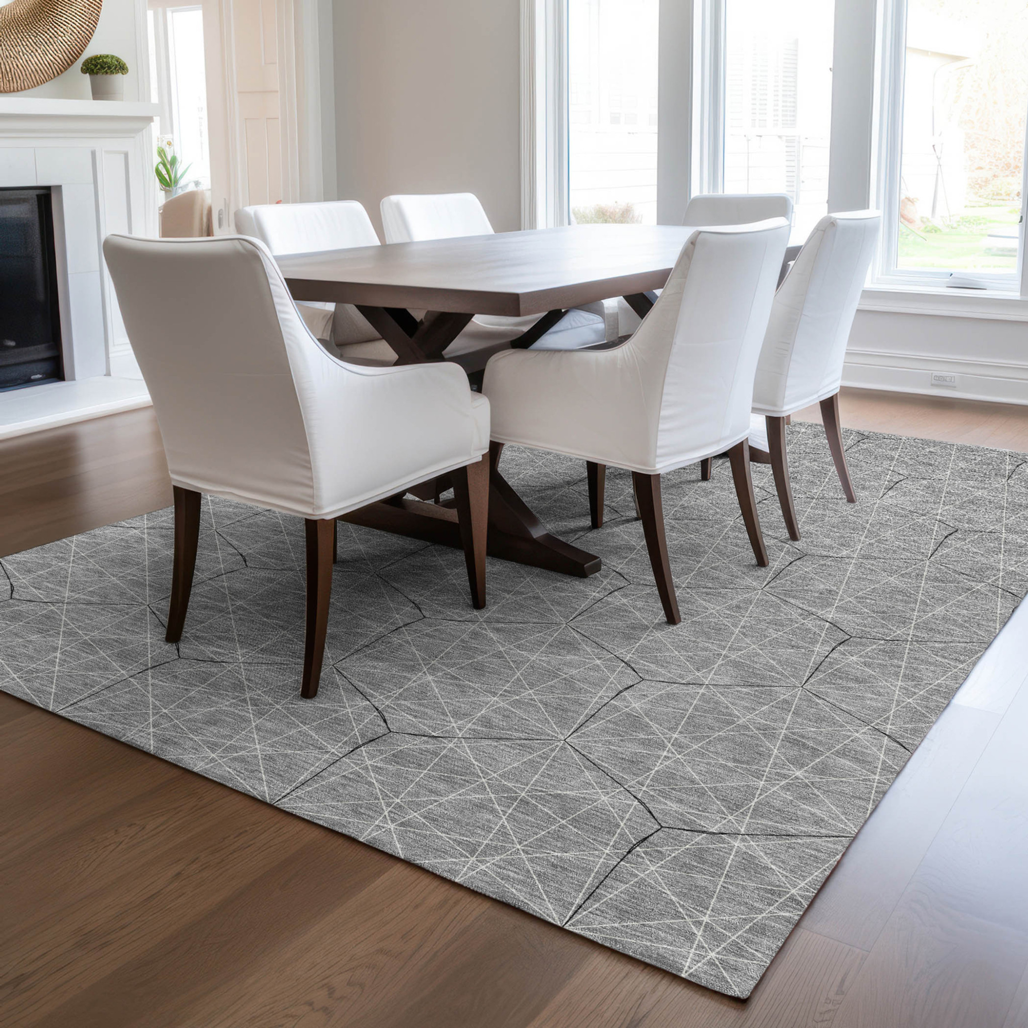 10' X 14' Gray Black And Ivory Geometric Washable Indoor Outdoor Area Rug - 1 - Sports & Outdoor