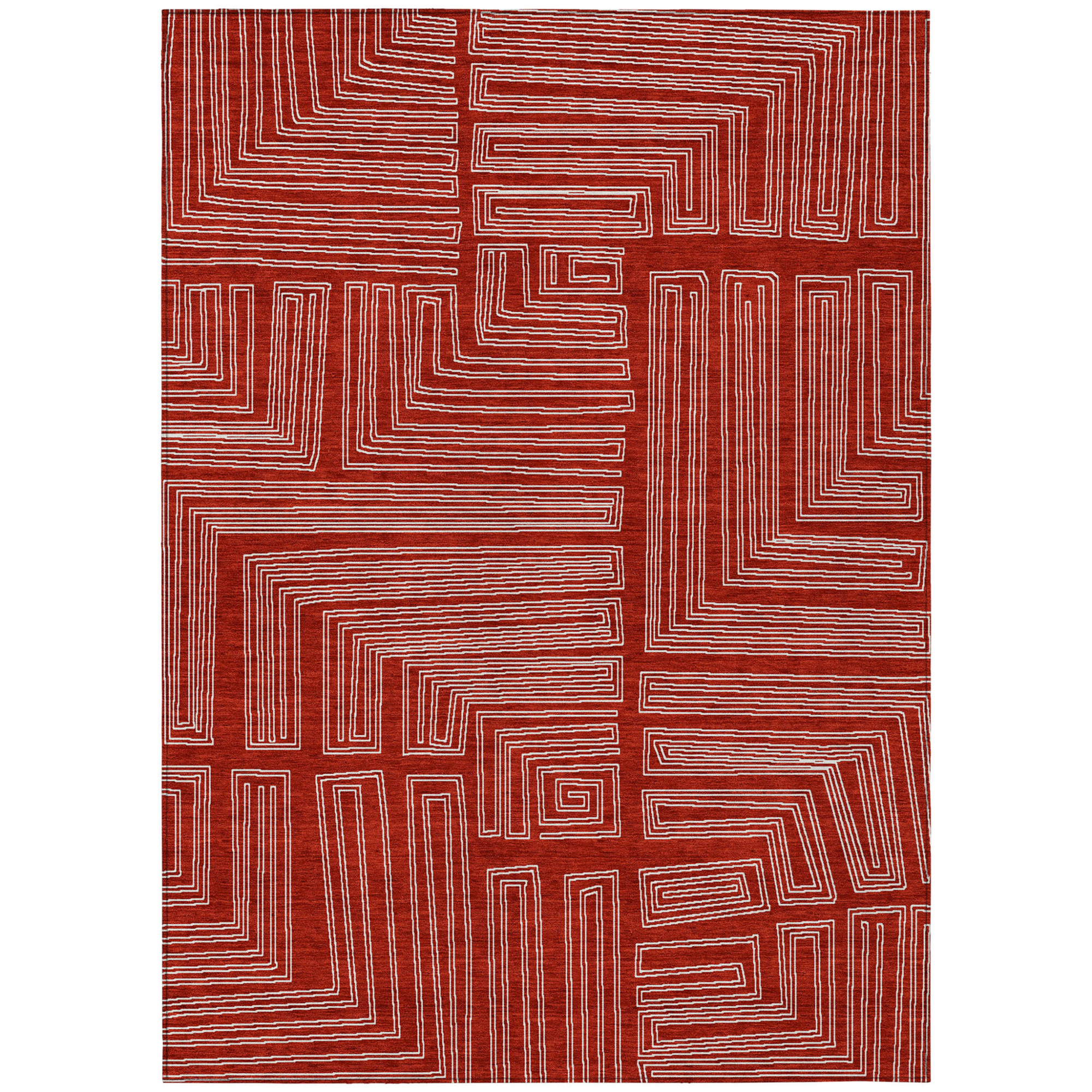 10' X 14' Red And Ivory Geometric Washable Indoor Outdoor Area Rug - 1 - Sports & Outdoor