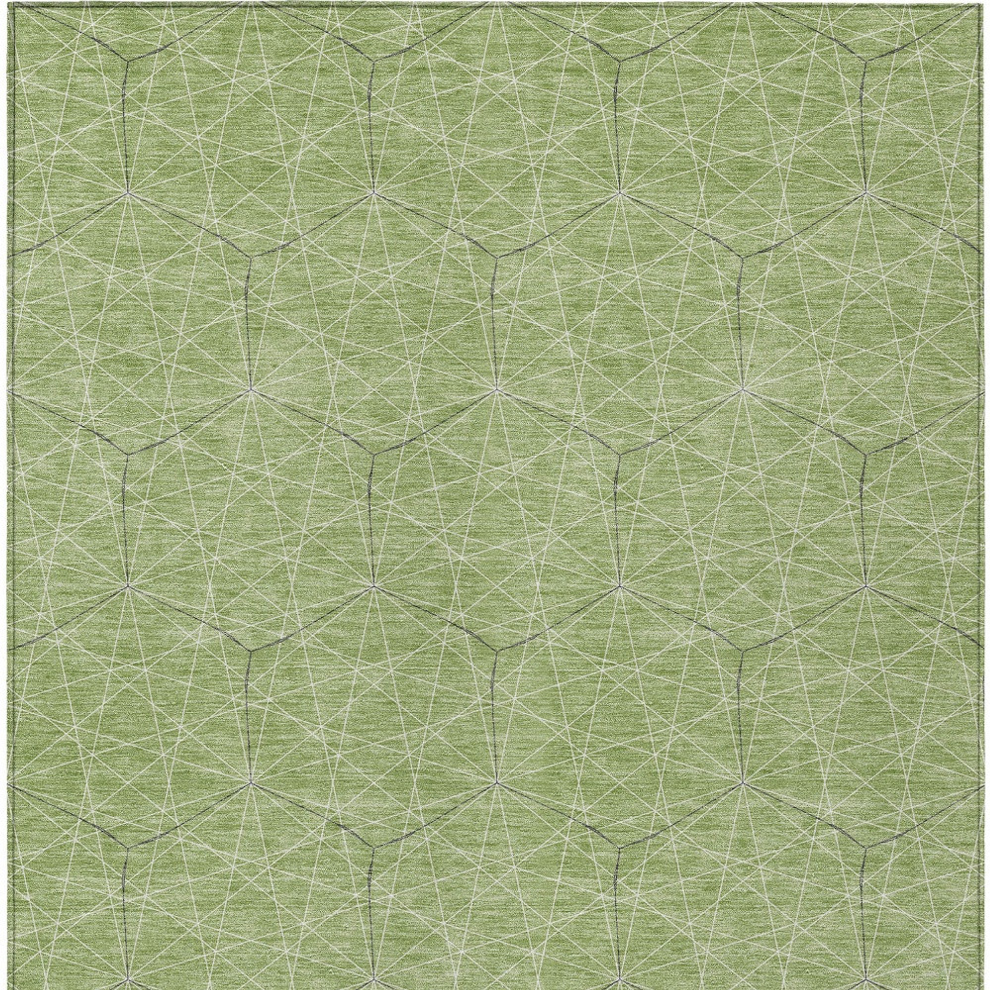 10' X 14' Green Black And Ivory Geometric Washable Indoor Outdoor Area Rug - 1 - Sports & Outdoor