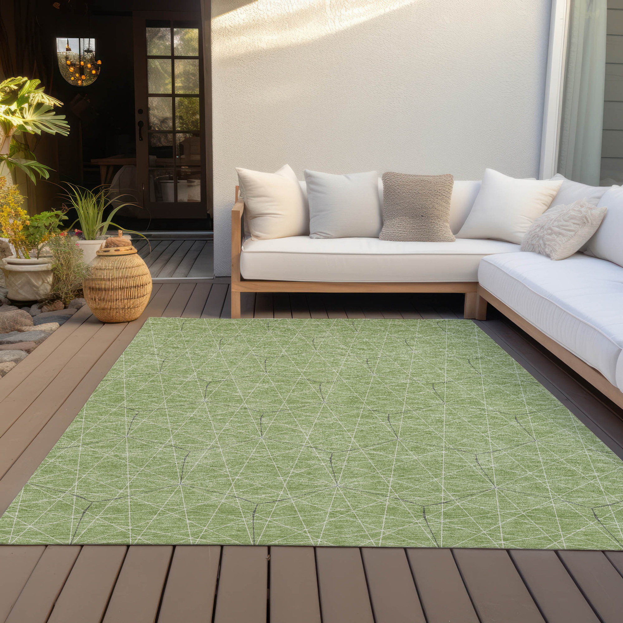 10' X 14' Green Black And Ivory Geometric Washable Indoor Outdoor Area Rug - 1 - Sports & Outdoor