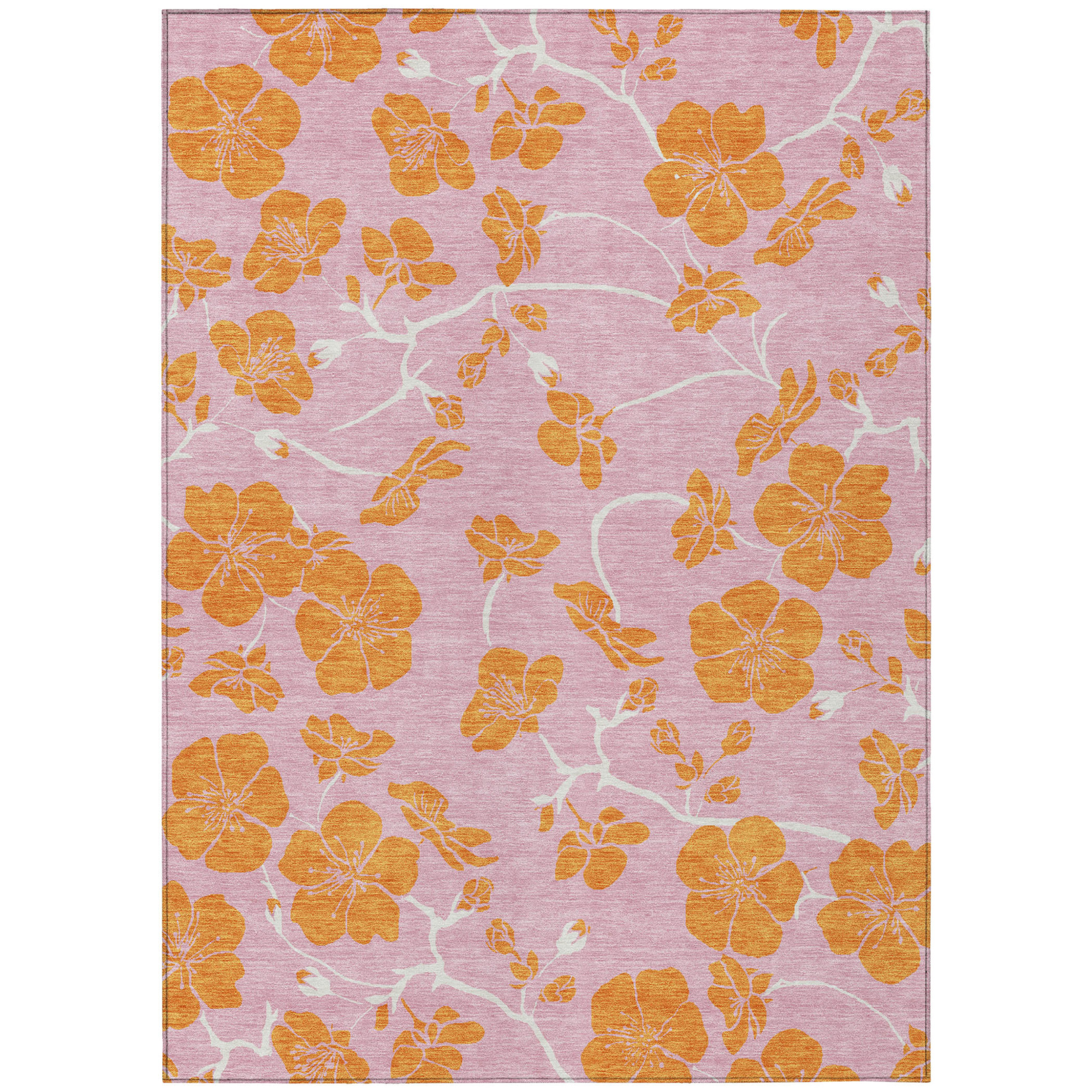 10' X 14' Pink And Copper Floral Washable Indoor Outdoor Area Rug - 1 - Sports & Outdoor