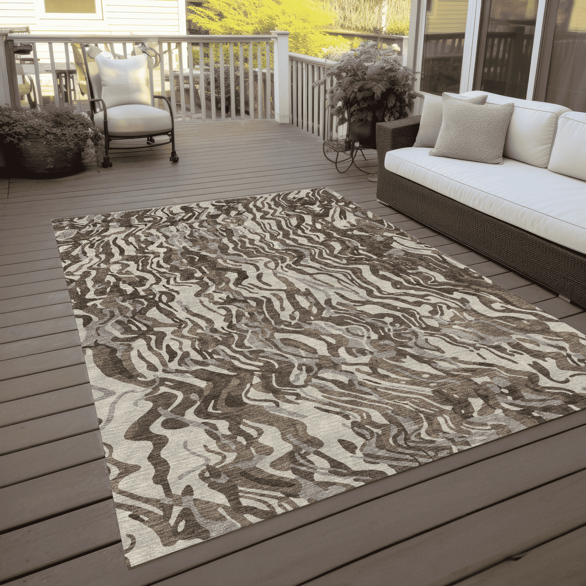 10' X 14' Brown Beige And Gray Abstract Washable Indoor Outdoor Area Rug - 1 - Sports & Outdoor