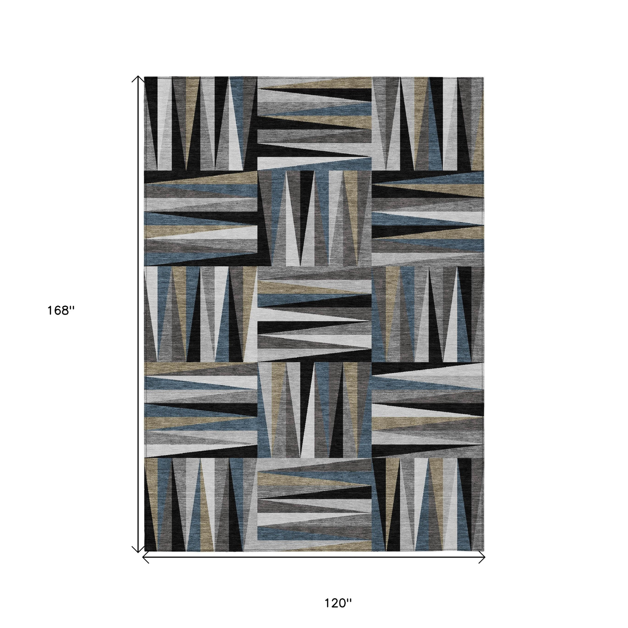 10' X 14' Black Gray And Ivory Geometric Washable Indoor Outdoor Area Rug - 1 - Sports & Outdoor