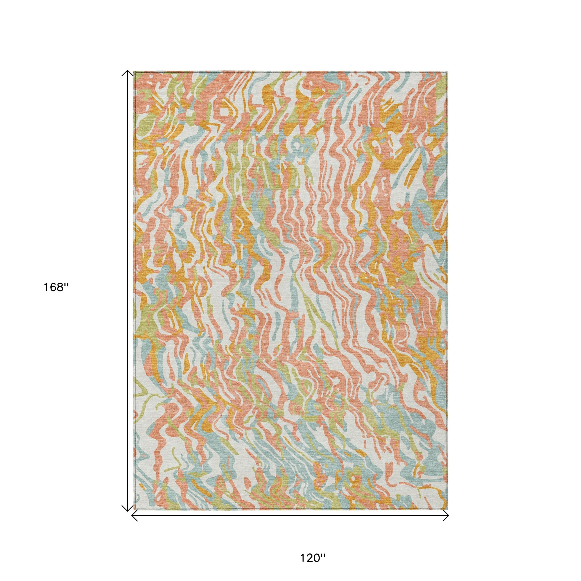 10' X 14' Coral Green And Copper Abstract Washable Indoor Outdoor Area Rug - 1 - Sports & Outdoor