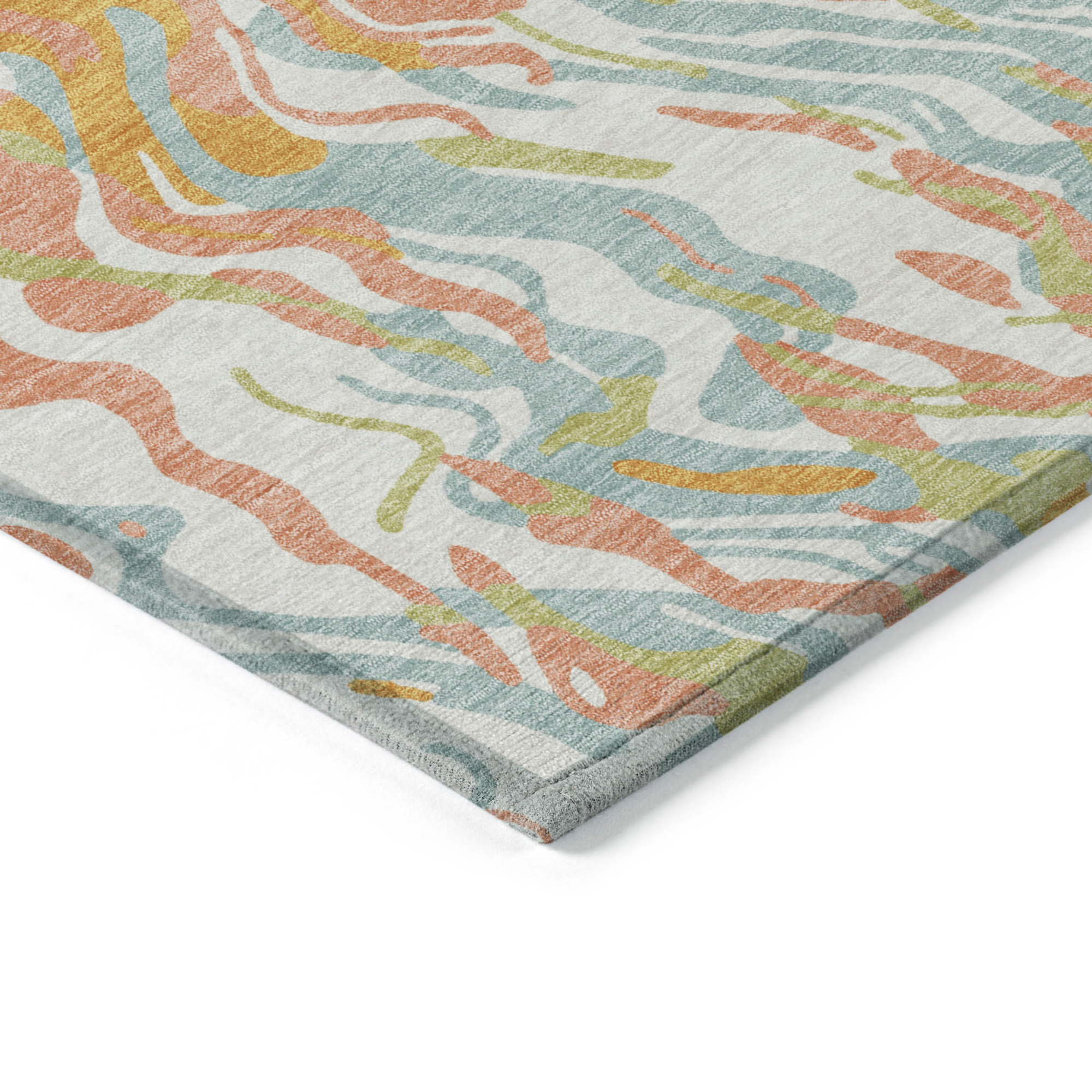 10' X 14' Coral Green And Copper Abstract Washable Indoor Outdoor Area Rug - 1 - Sports & Outdoor