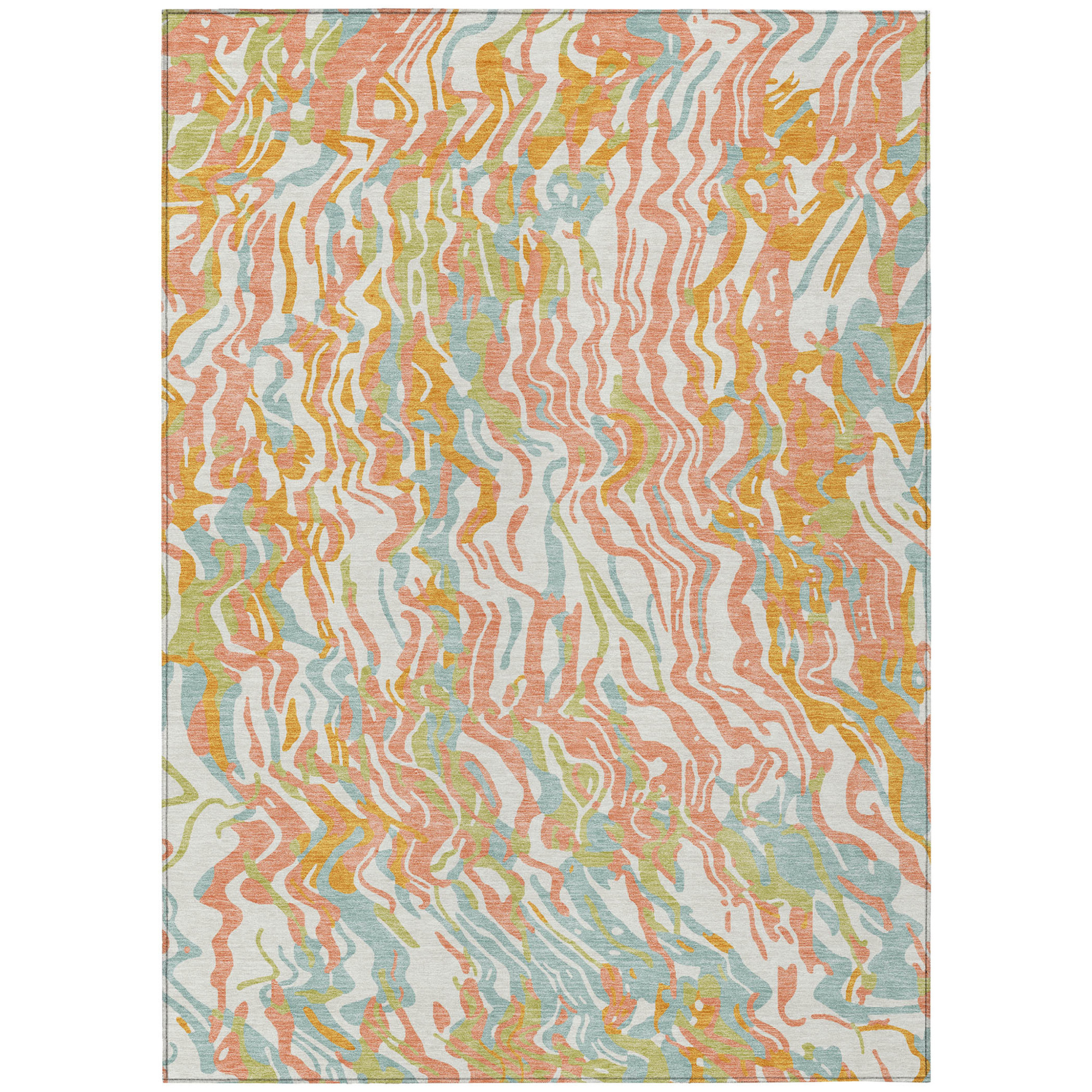 10' X 14' Coral Green And Copper Abstract Washable Indoor Outdoor Area Rug - 1 - Sports & Outdoor