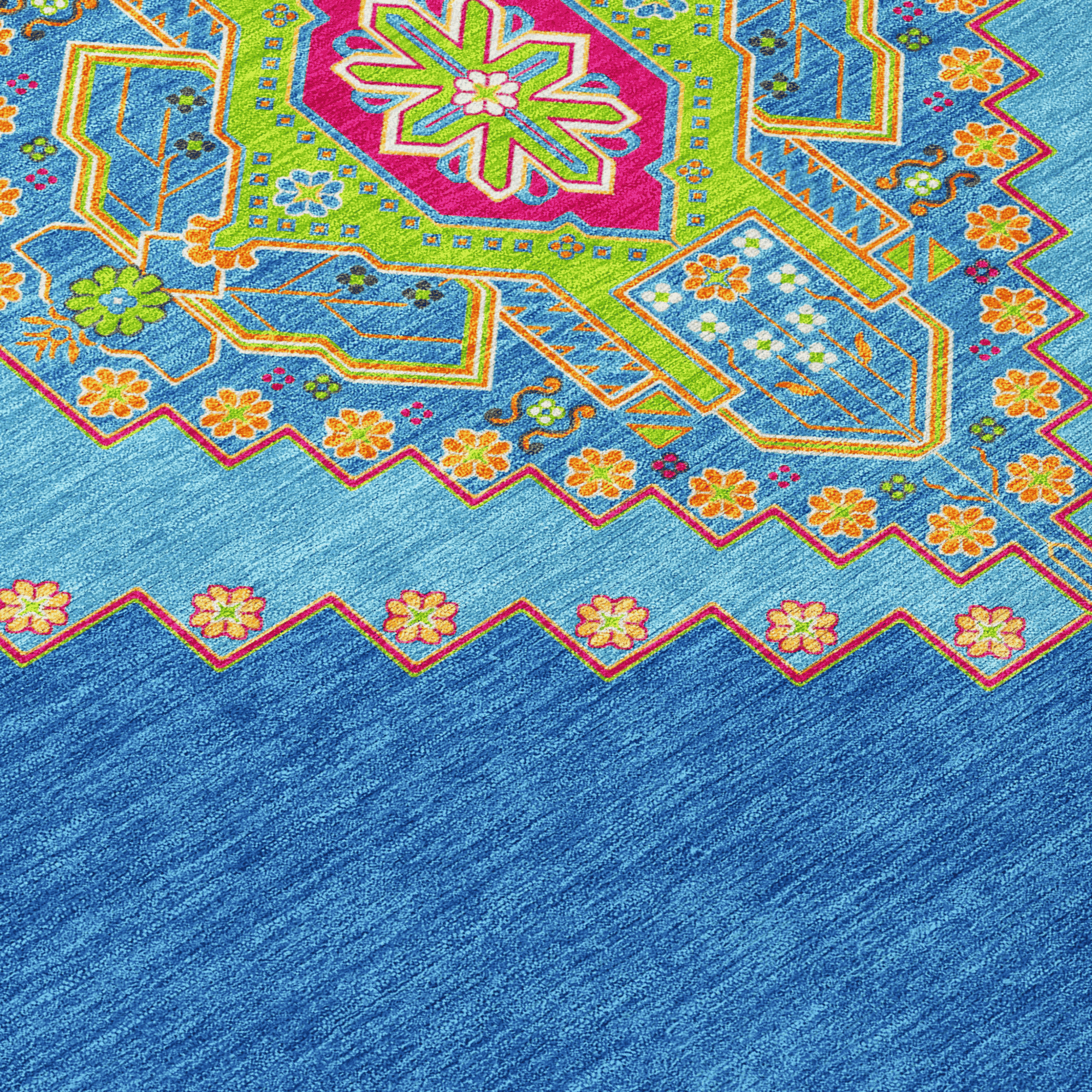 10' X 14' Denim Blue Red And Green Oriental Washable Indoor Outdoor Area Rug - 1 - Sports & Outdoor