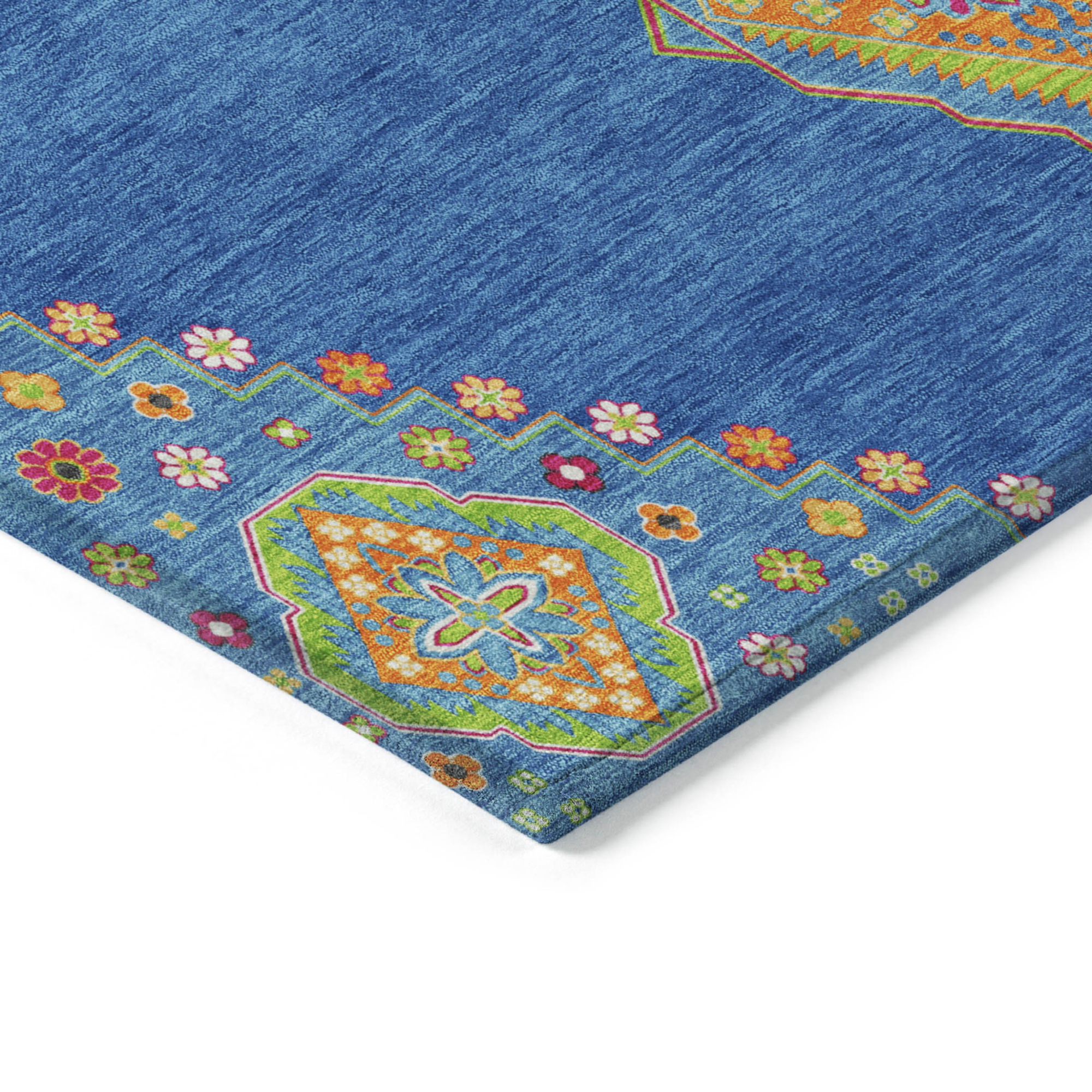 10' X 14' Denim Blue Red And Green Oriental Washable Indoor Outdoor Area Rug - 1 - Sports & Outdoor
