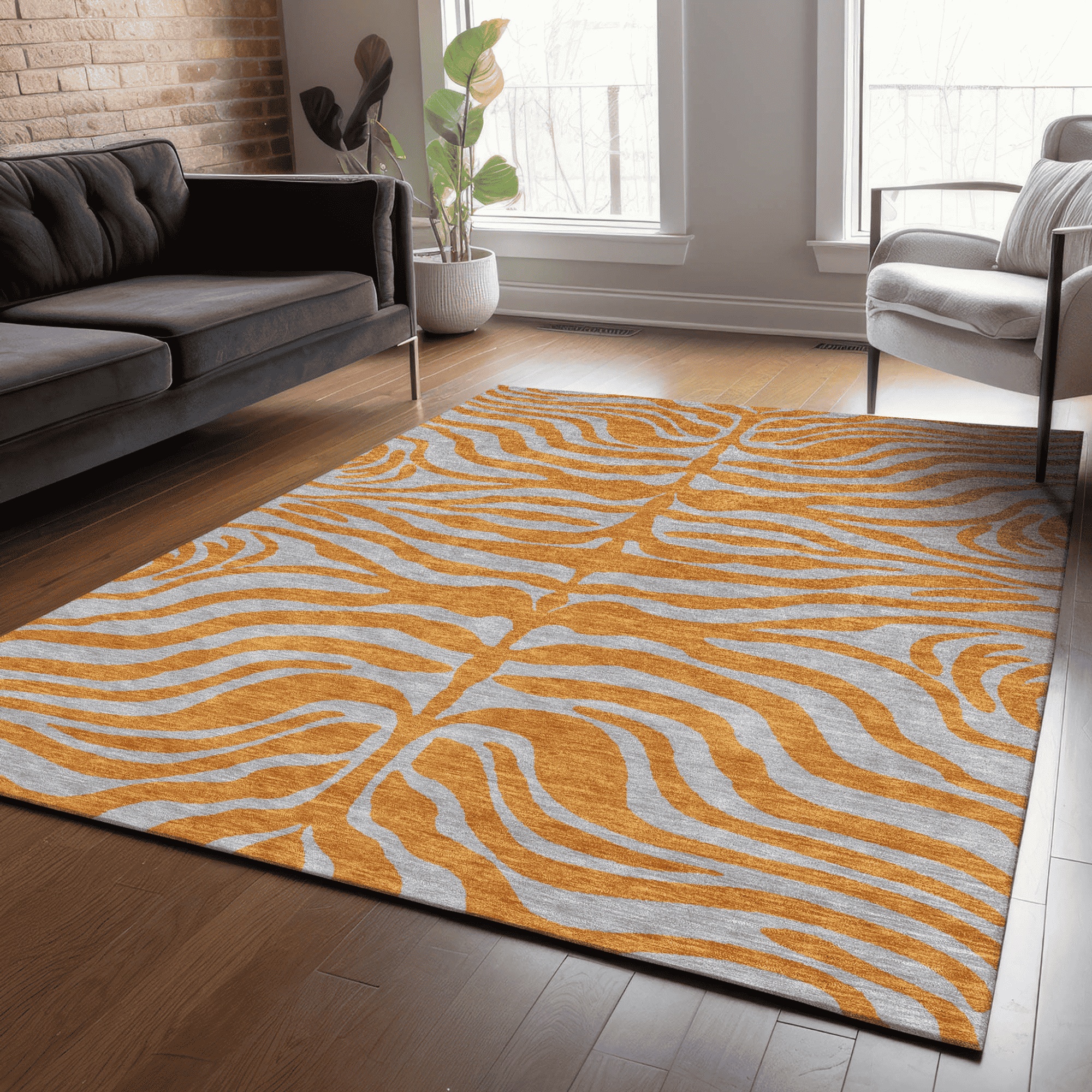 10' X 14' Copper And Gray Animal Print Washable Indoor Outdoor Area Rug - 1 - Sports & Outdoor