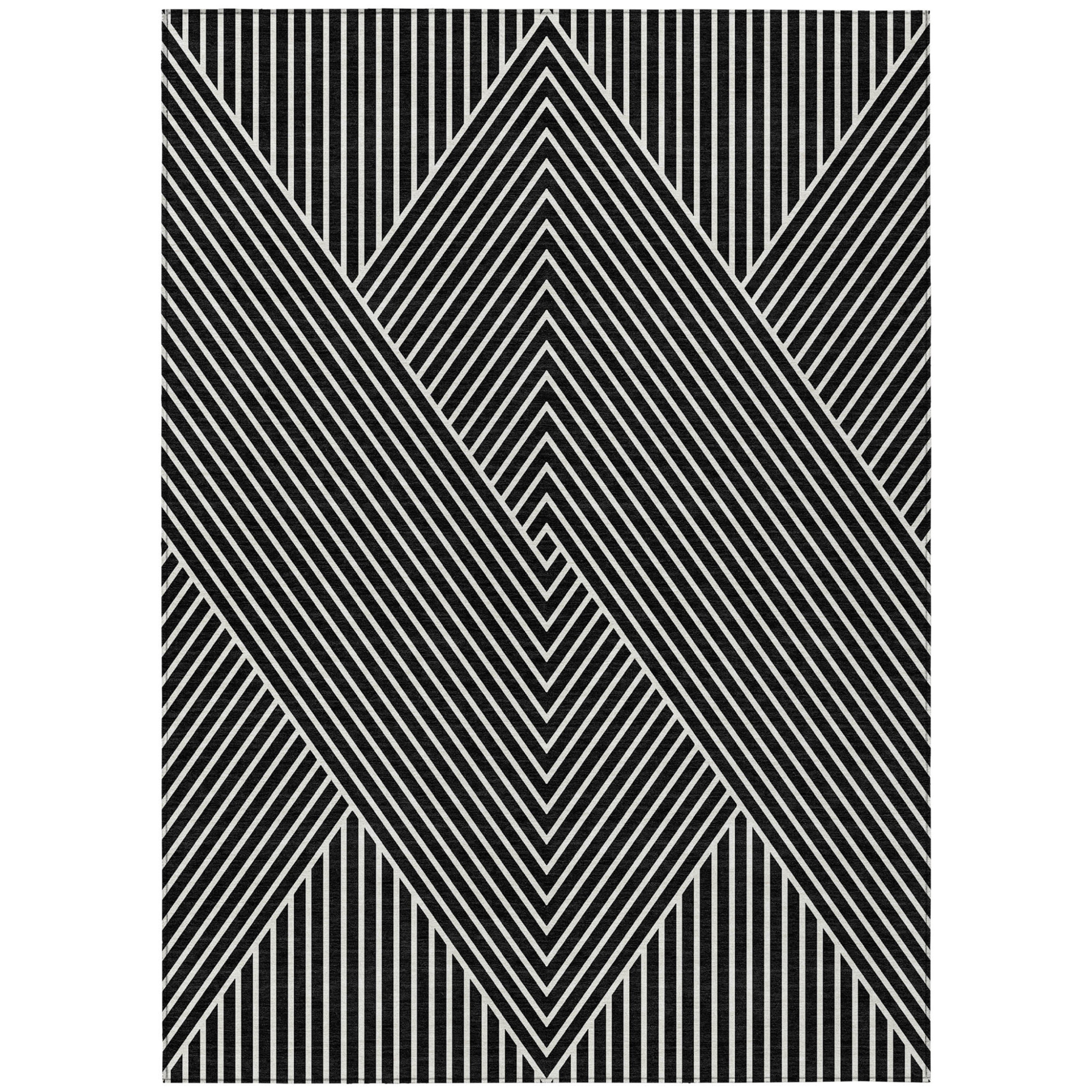 10' X 14' Black And Ivory Geometric Washable Indoor Outdoor Area Rug - 1 - Sports & Outdoor