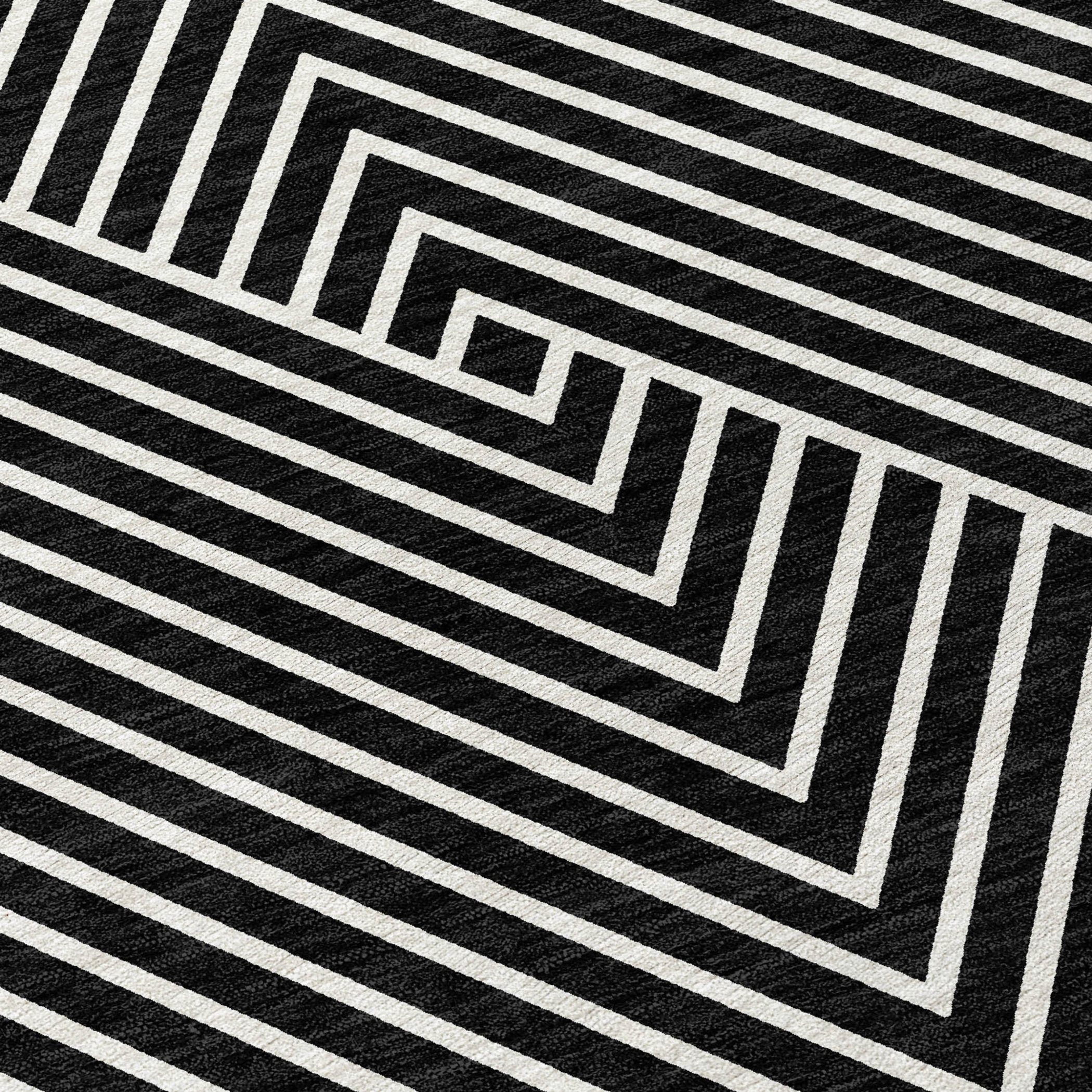 10' X 14' Black And Ivory Geometric Washable Indoor Outdoor Area Rug - 1 - Sports & Outdoor