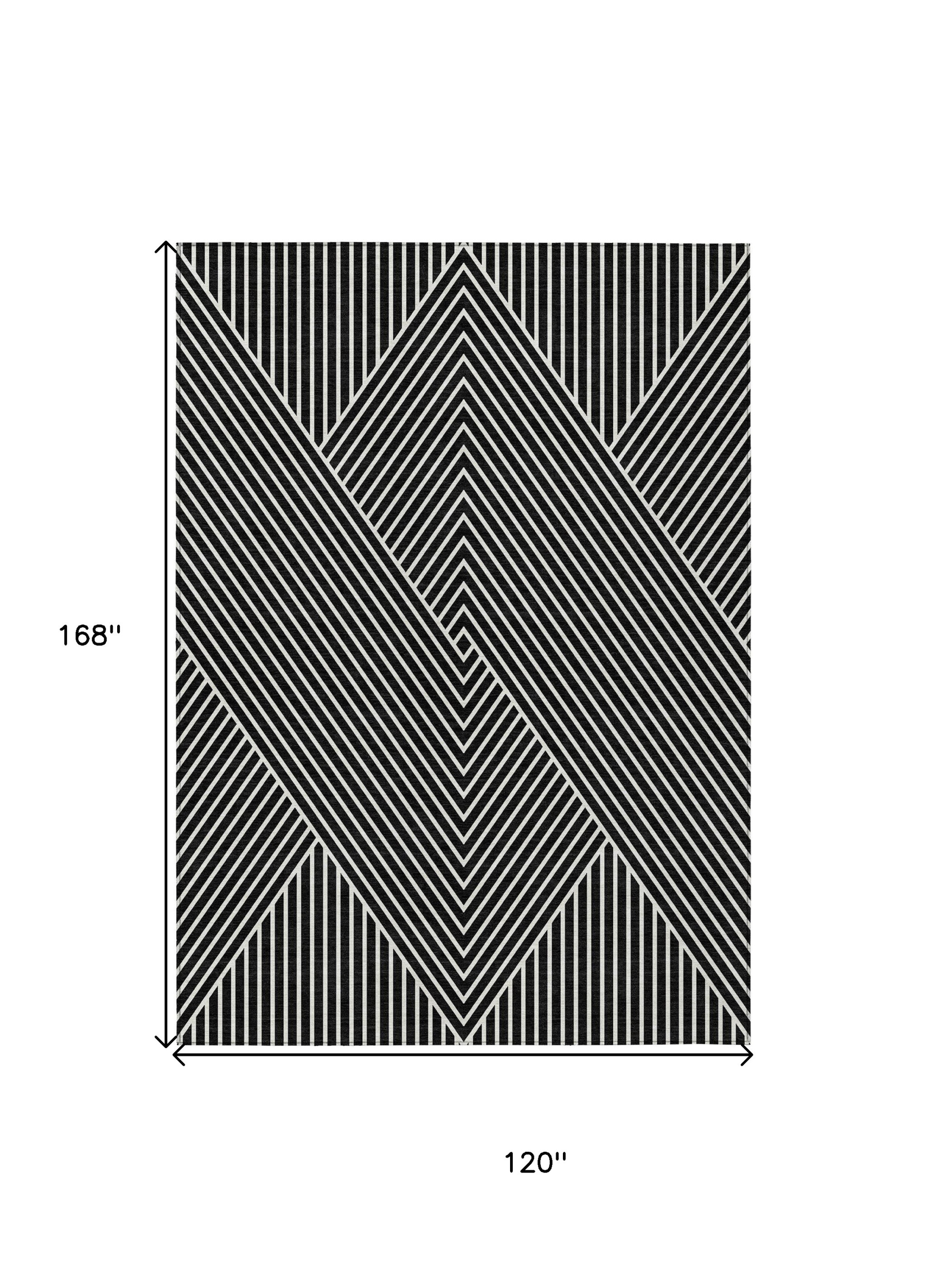 10' X 14' Black And Ivory Geometric Washable Indoor Outdoor Area Rug - 1 - Sports & Outdoor