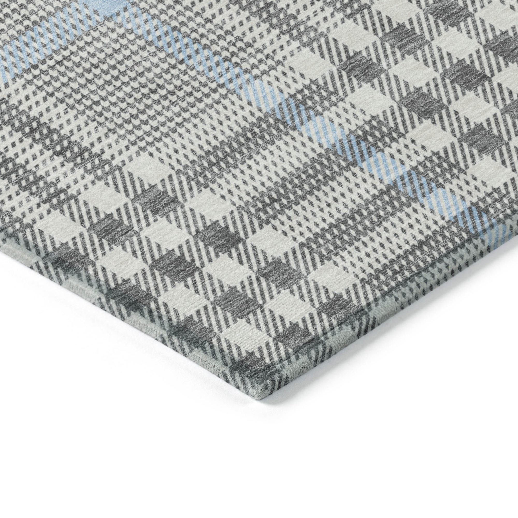 10' X 14' Gray Blue And Beige Plaid Washable Indoor Outdoor Area Rug - 1 - Sports & Outdoor
