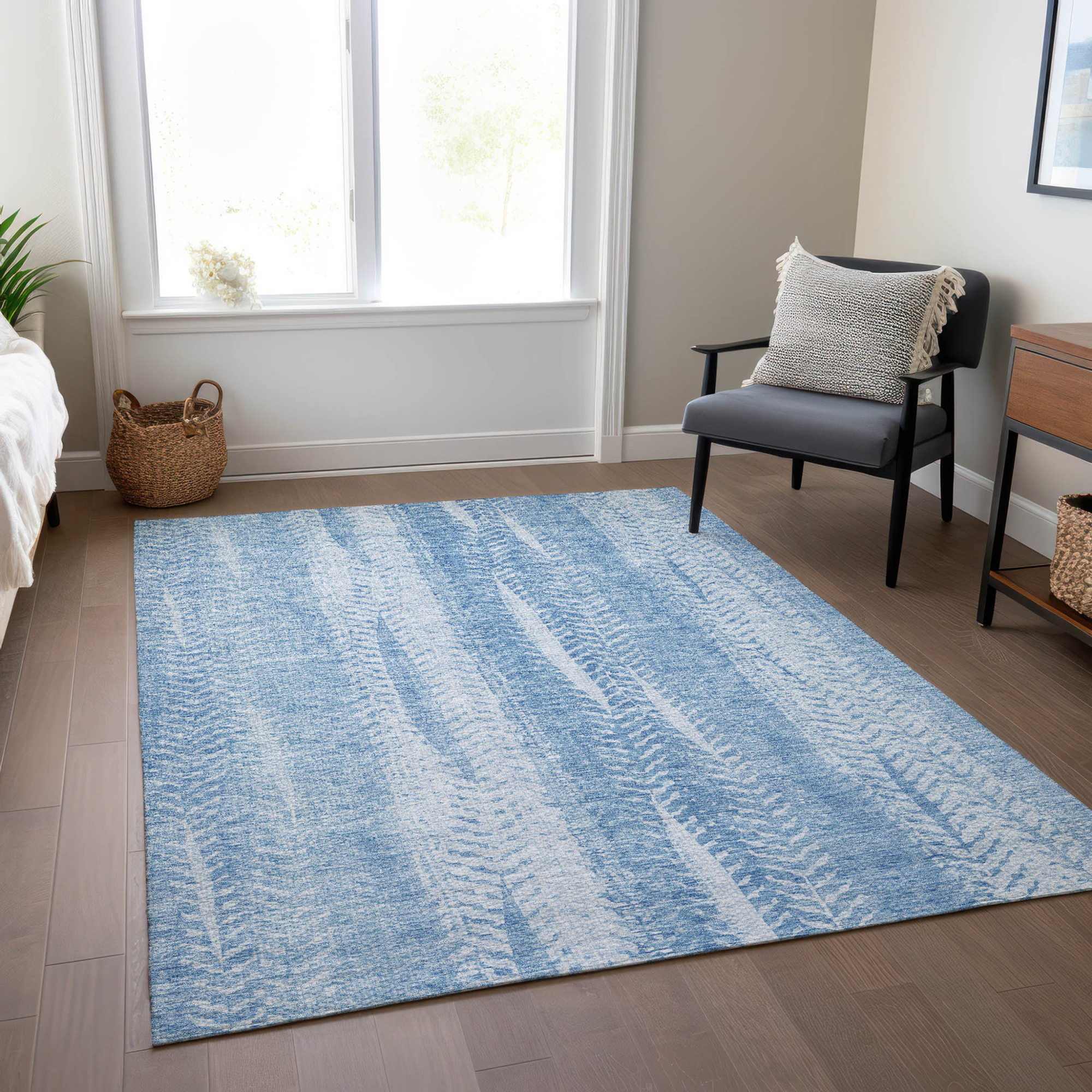 10' X 14' Sky Blue And Denim Blue Botanical Leaves Washable Indoor Outdoor Area Rug - 1 - Sports & Outdoor