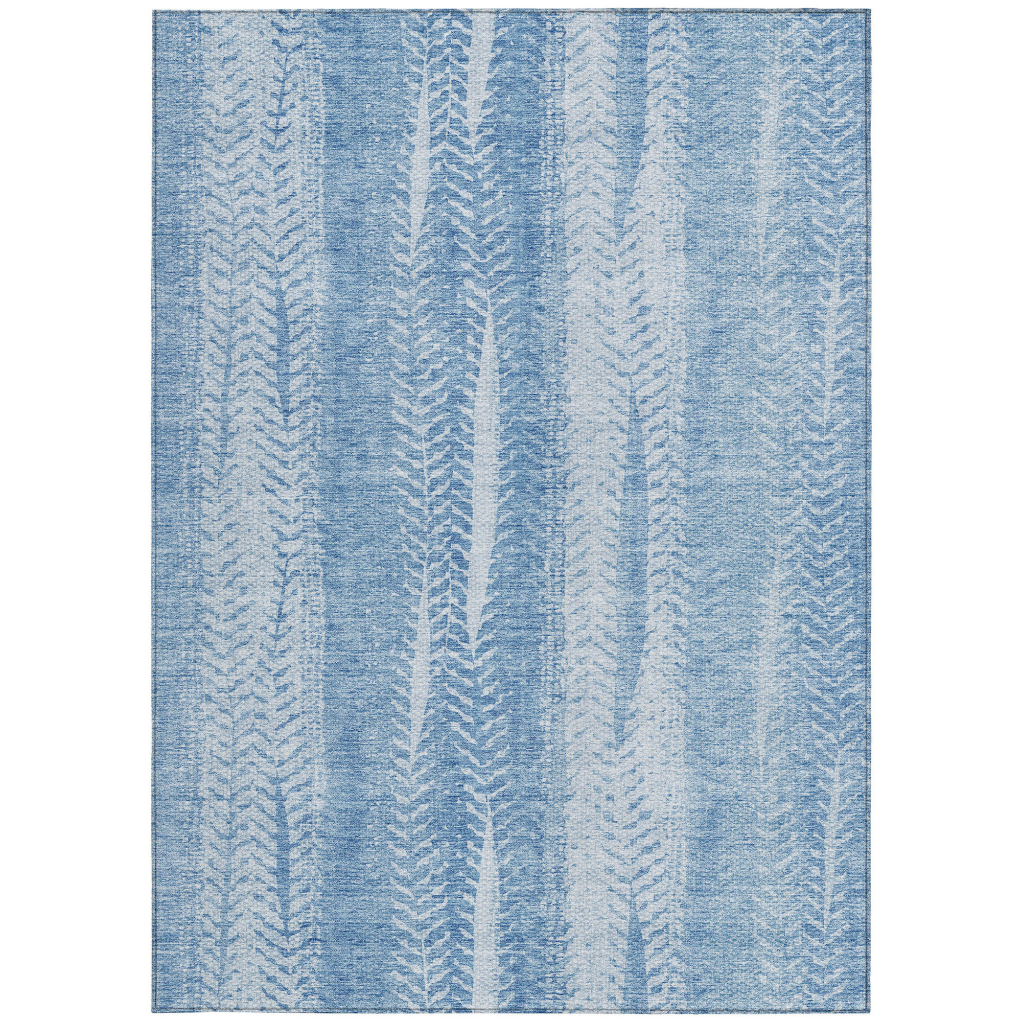 10' X 14' Sky Blue And Denim Blue Botanical Leaves Washable Indoor Outdoor Area Rug - 1 - Sports & Outdoor