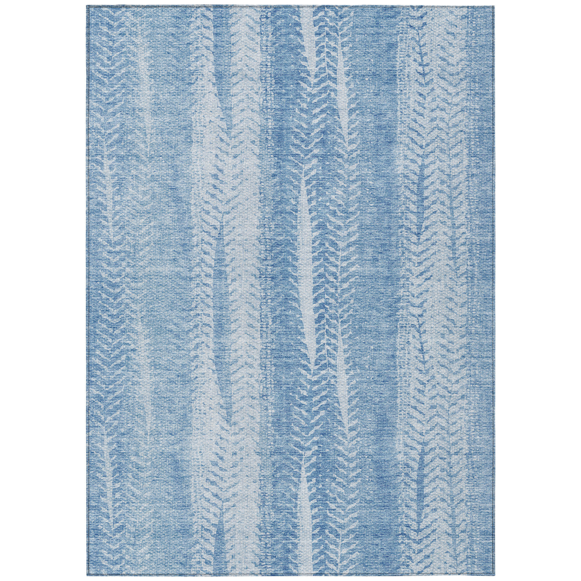 10' X 14' Sky Blue And Denim Blue Botanical Leaves Washable Indoor Outdoor Area Rug - 1 - Sports & Outdoor