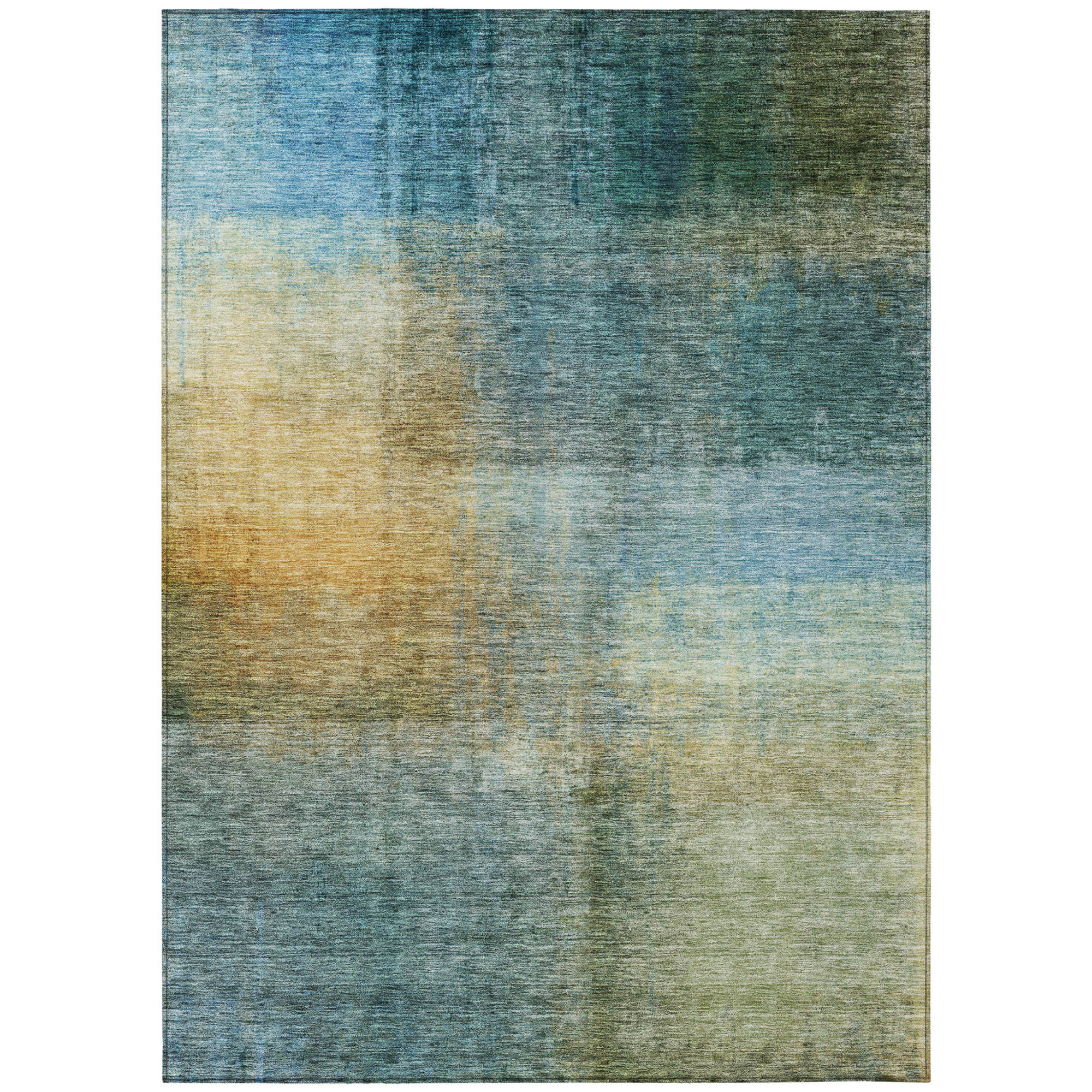 10' X 14' Blue Gold And Green Abstract Washable Indoor Outdoor Area Rug - 1 - Sports & Outdoor