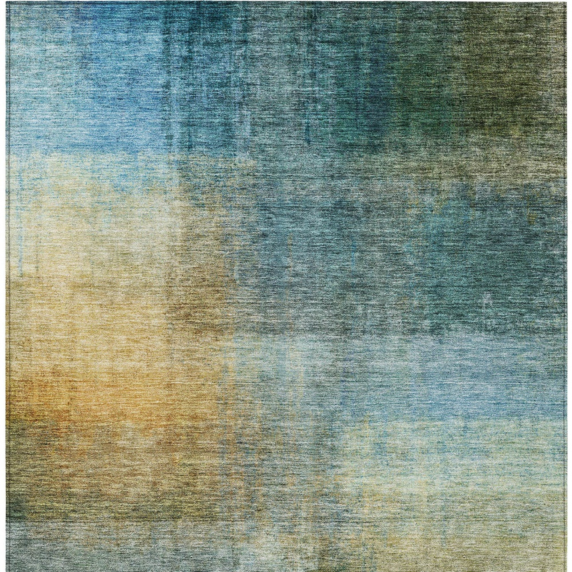 10' X 14' Blue Gold And Green Abstract Washable Indoor Outdoor Area Rug - 1 - Sports & Outdoor