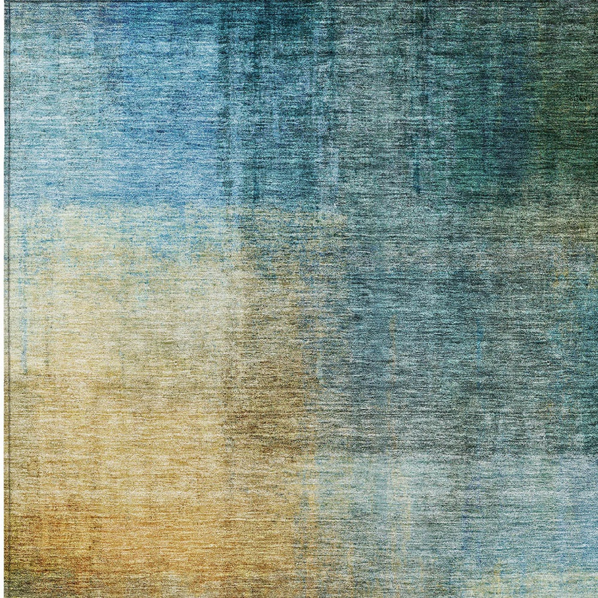 10' X 14' Blue Gold And Green Abstract Washable Indoor Outdoor Area Rug - 1 - Sports & Outdoor