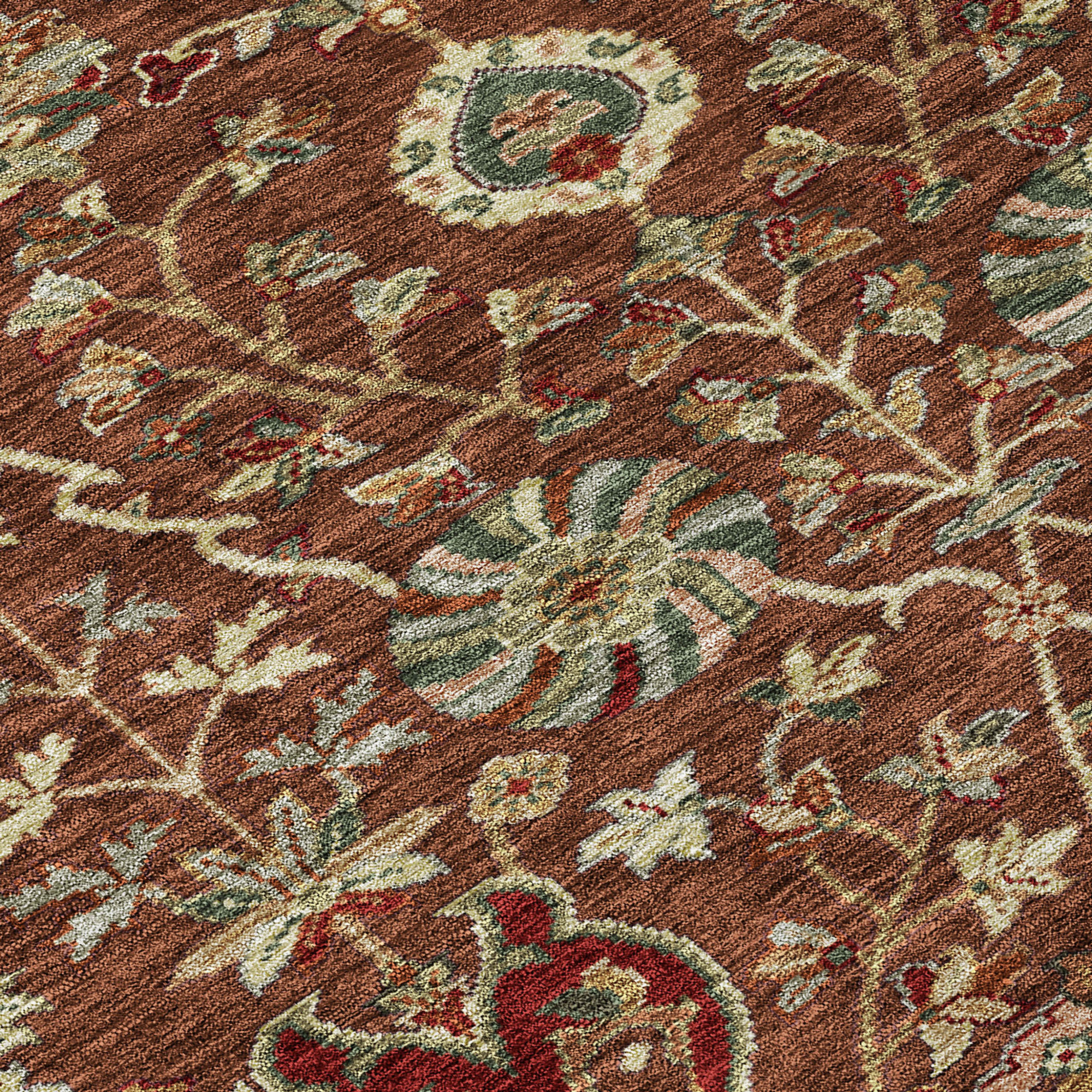 10' X 14' Brown Tan And Red Floral Washable Indoor Outdoor Area Rug - 1 - Sports & Outdoor