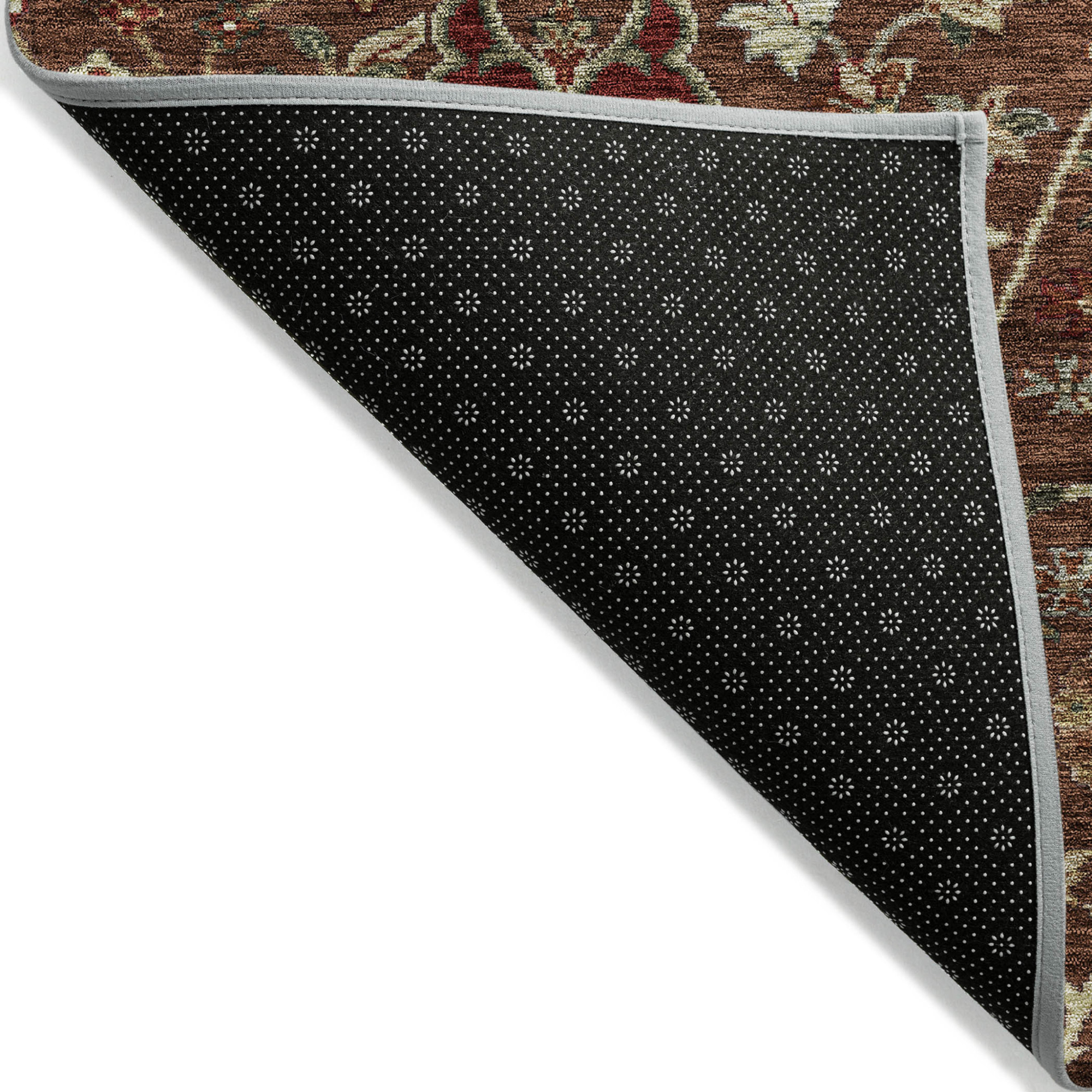 10' X 14' Brown Tan And Red Floral Washable Indoor Outdoor Area Rug - 1 - Sports & Outdoor