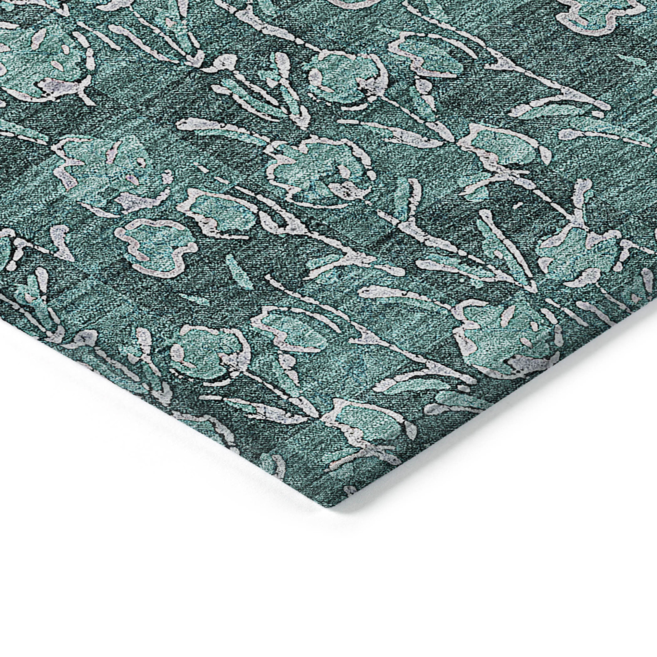 10' X 14' Teal Blue Aqua And Ivory Floral Washable Indoor Outdoor Area Rug - 1 - Sports & Outdoor