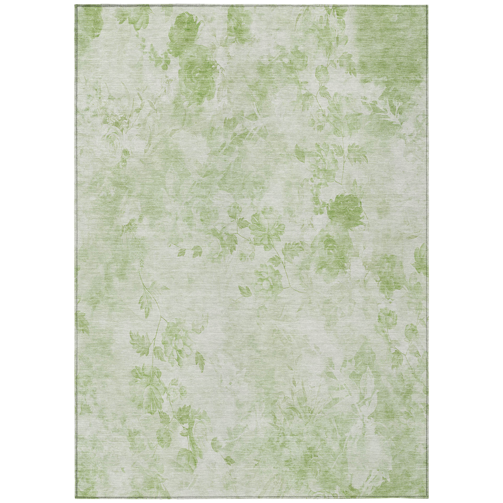 10' X 14' Green And Ivory Floral Washable Indoor Outdoor Area Rug - 1 - Sports & Outdoor