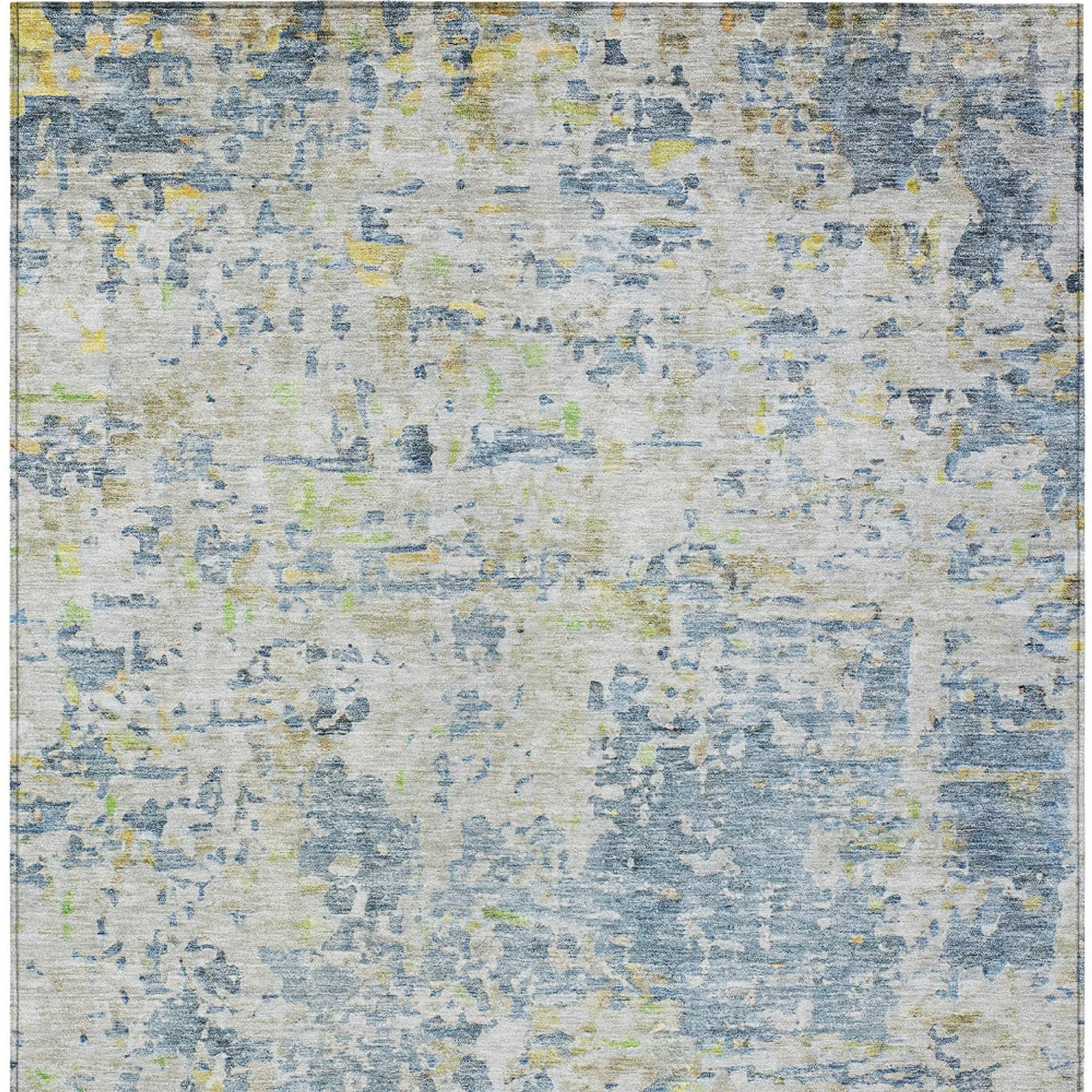 10' X 14' Blue Gray And Green Abstract Washable Indoor Outdoor Area Rug - 1 - Sports & Outdoor