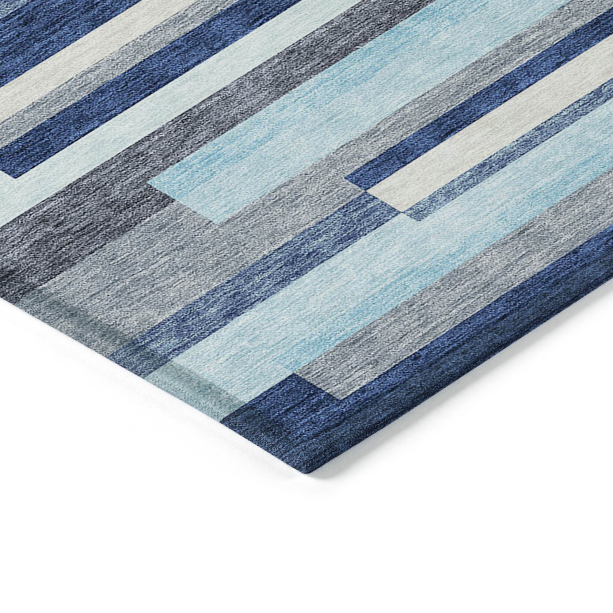 10' X 14' Blue Gray And Ivory Striped Washable Indoor Outdoor Area Rug - 1 - Sports & Outdoor