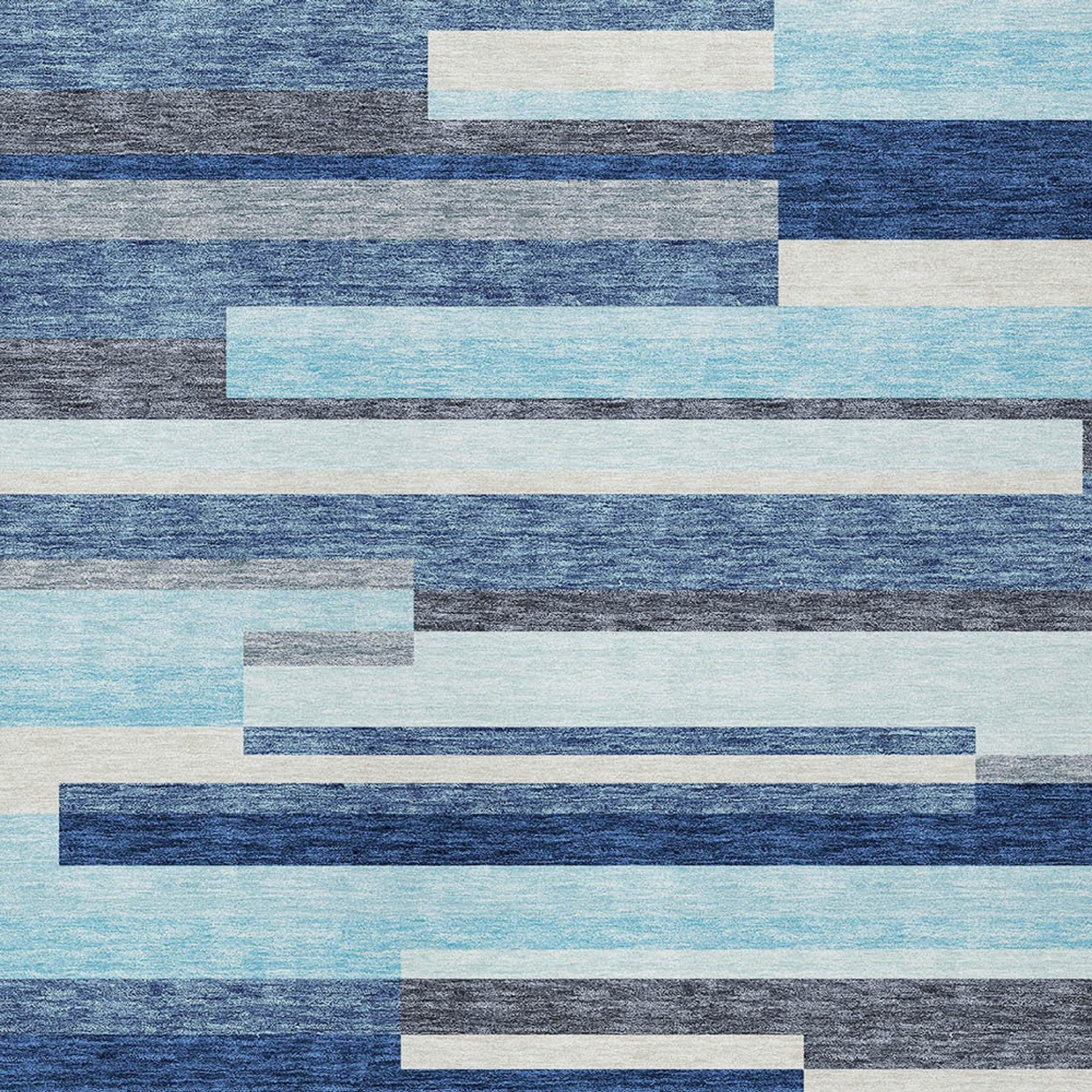 10' X 14' Blue Gray And Ivory Striped Washable Indoor Outdoor Area Rug - 1 - Sports & Outdoor