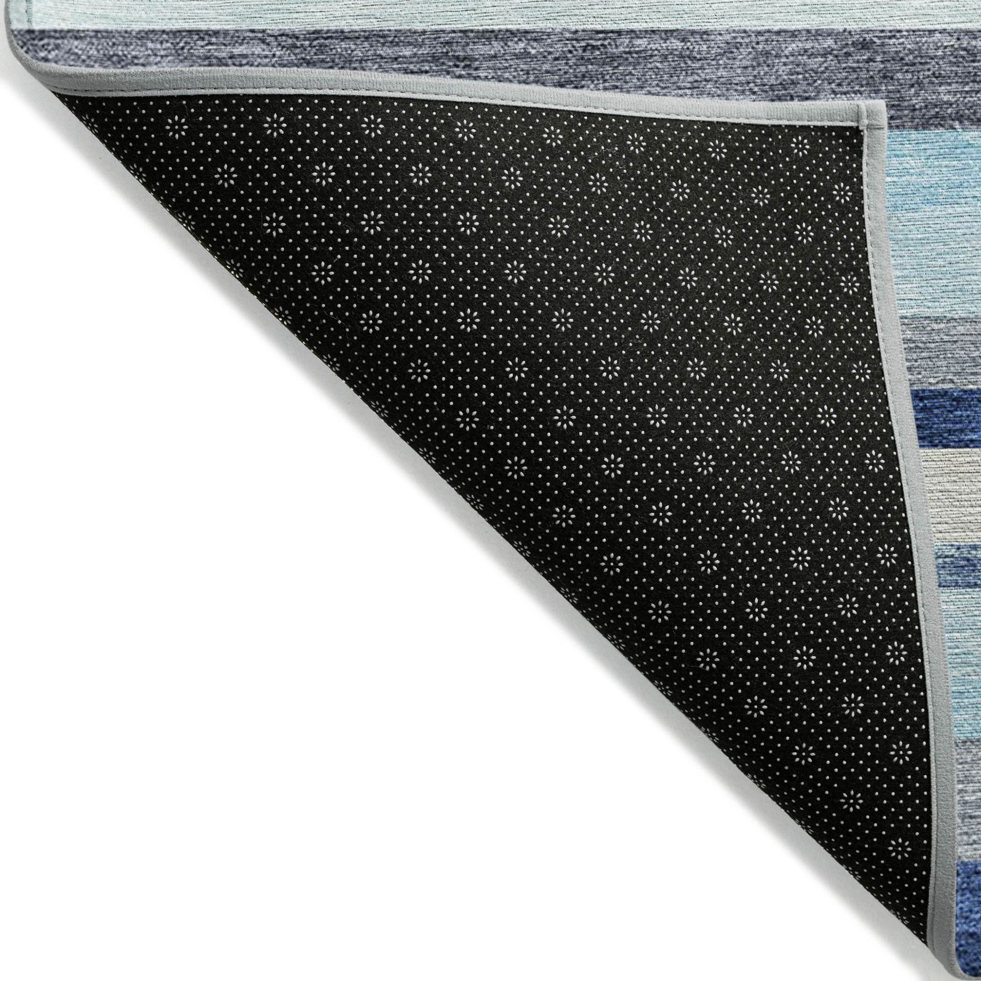 10' X 14' Blue Gray And Ivory Striped Washable Indoor Outdoor Area Rug - 1 - Sports & Outdoor