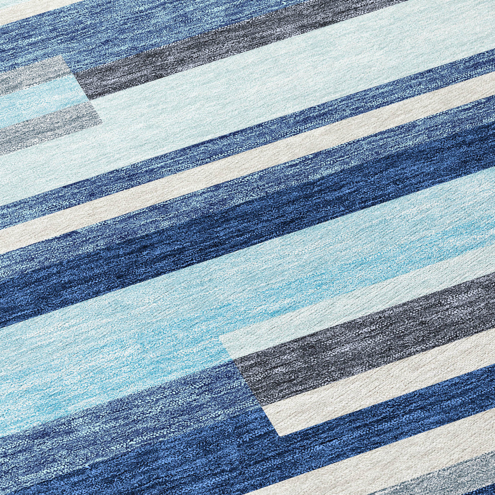 10' X 14' Blue Gray And Ivory Striped Washable Indoor Outdoor Area Rug - 1 - Sports & Outdoor